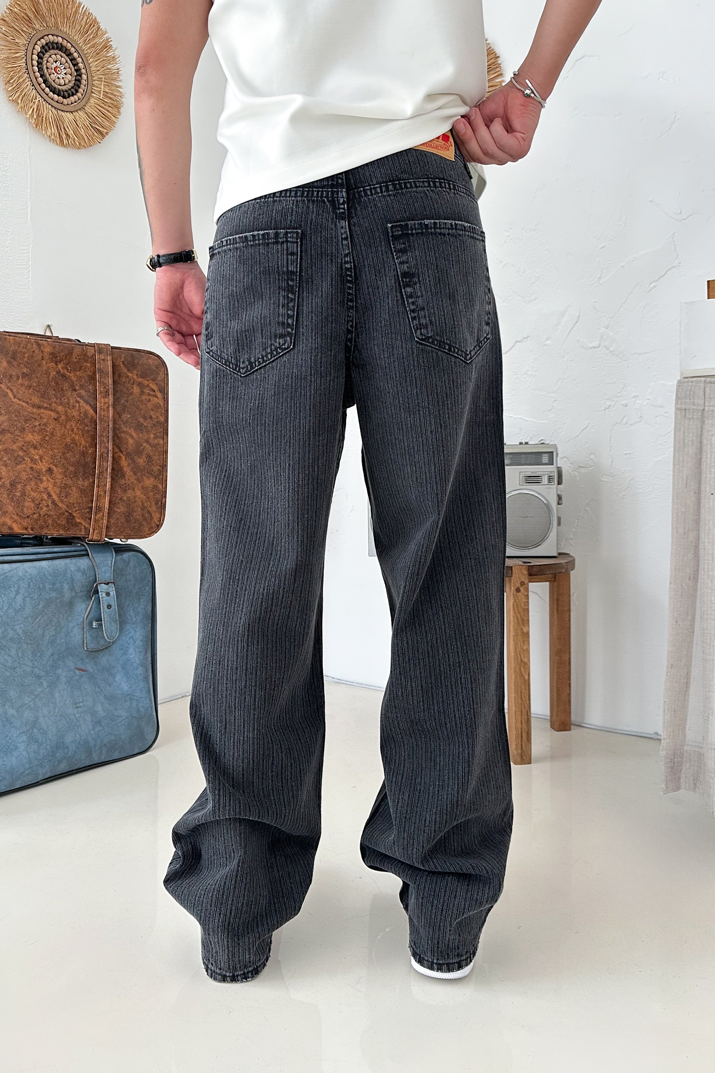 BAGGY KALIP TASARIM KOT PANTOLON • SİYAH 2830