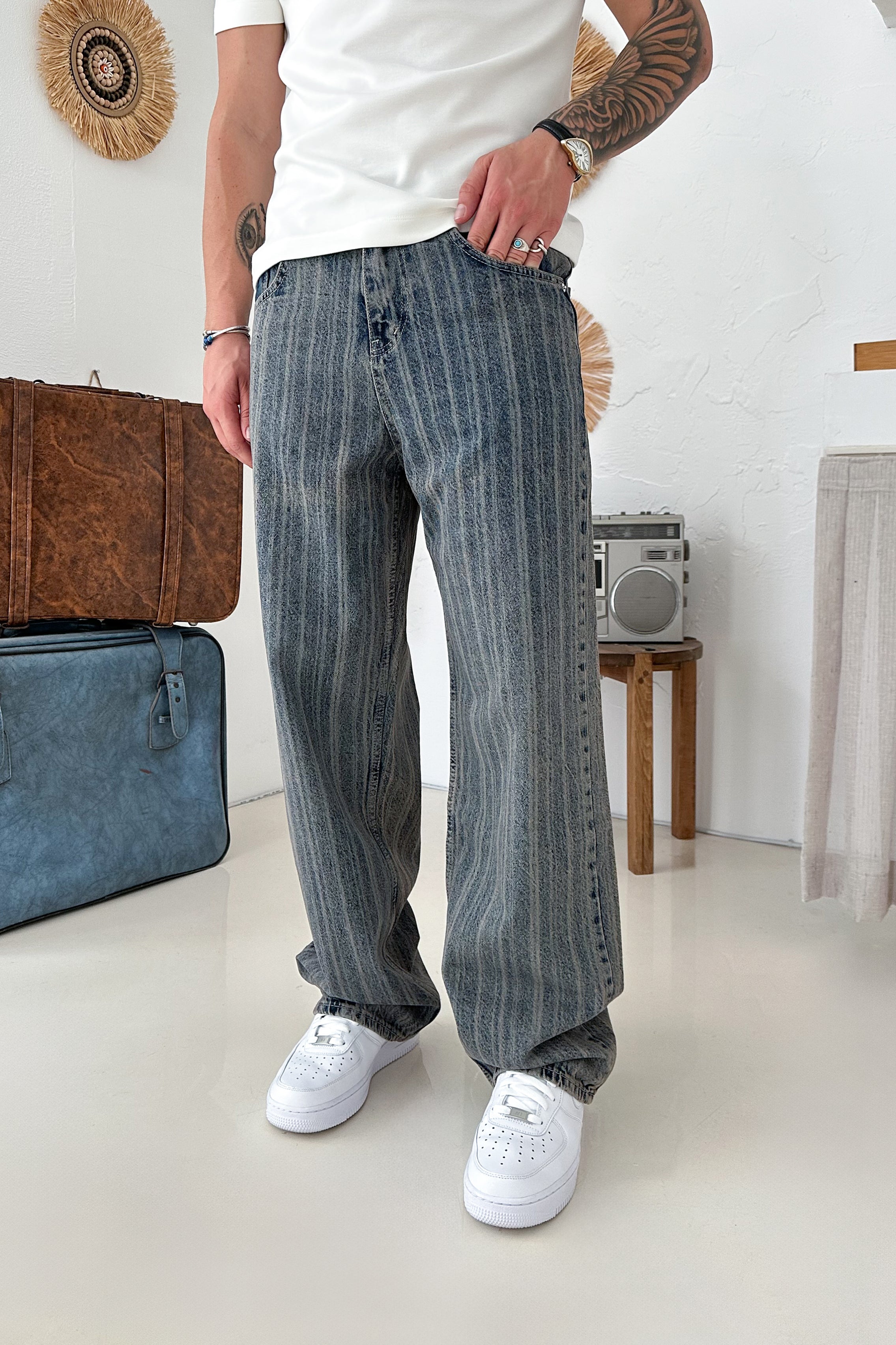 BAGGY KALIP TASARIM KOT PANTOLON • BEJ 2831