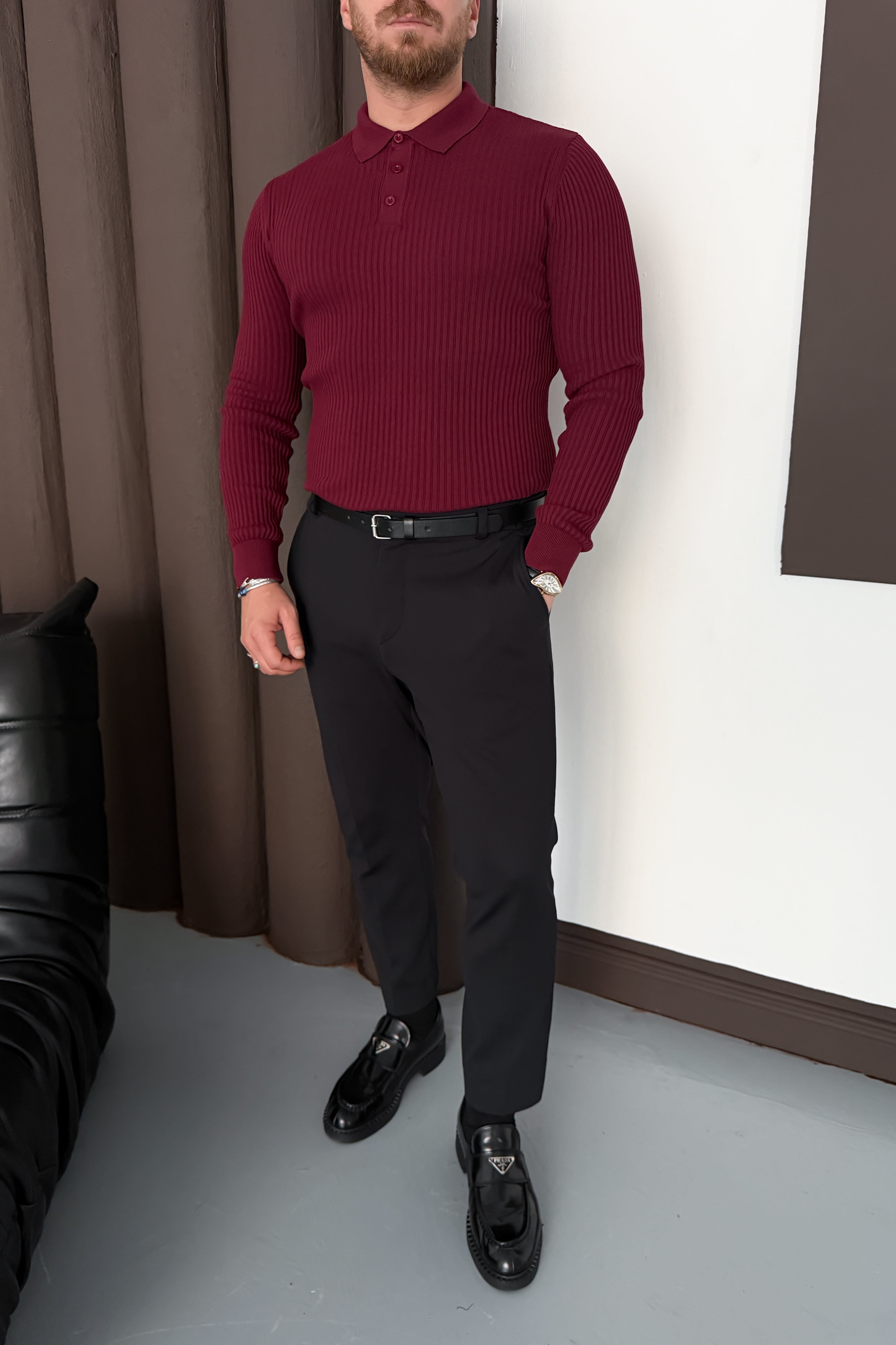REGULAR FİT POLO YAKA TRİKO • BORDO