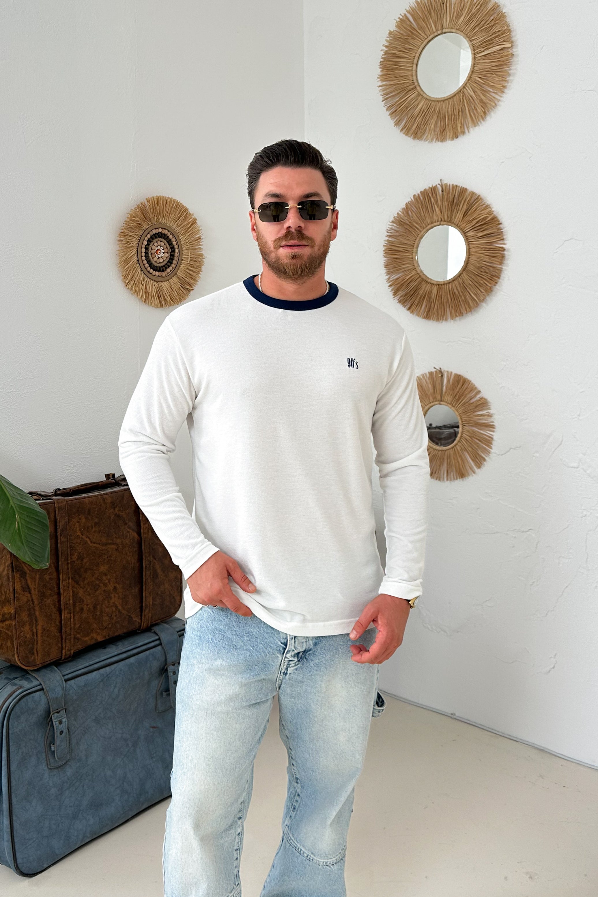 90’s YAZILI BİSİKLET YAKA SWEATSHİRT • BEYAZ