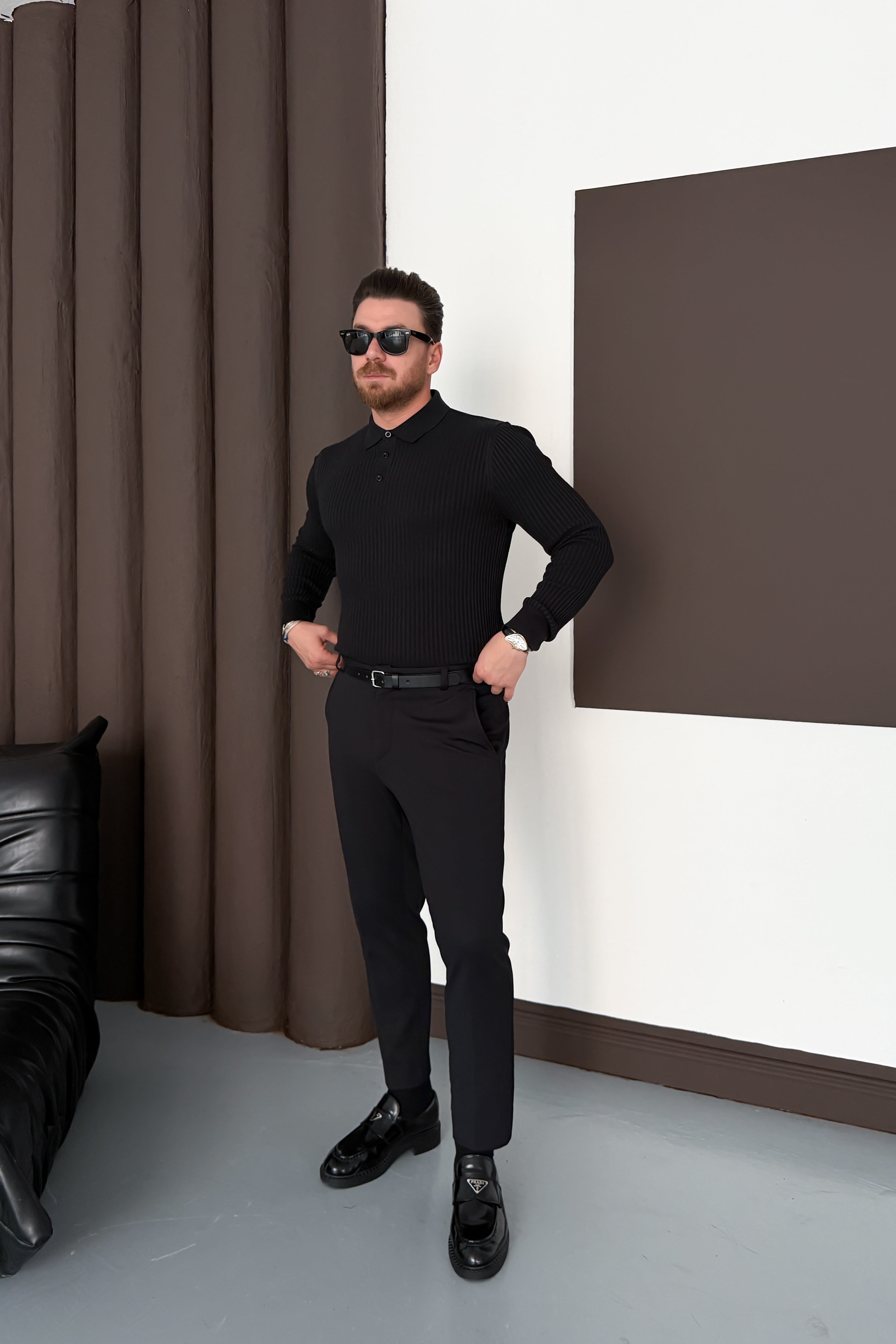 REGULAR FİT POLO YAKA TRİKO • SİYAH