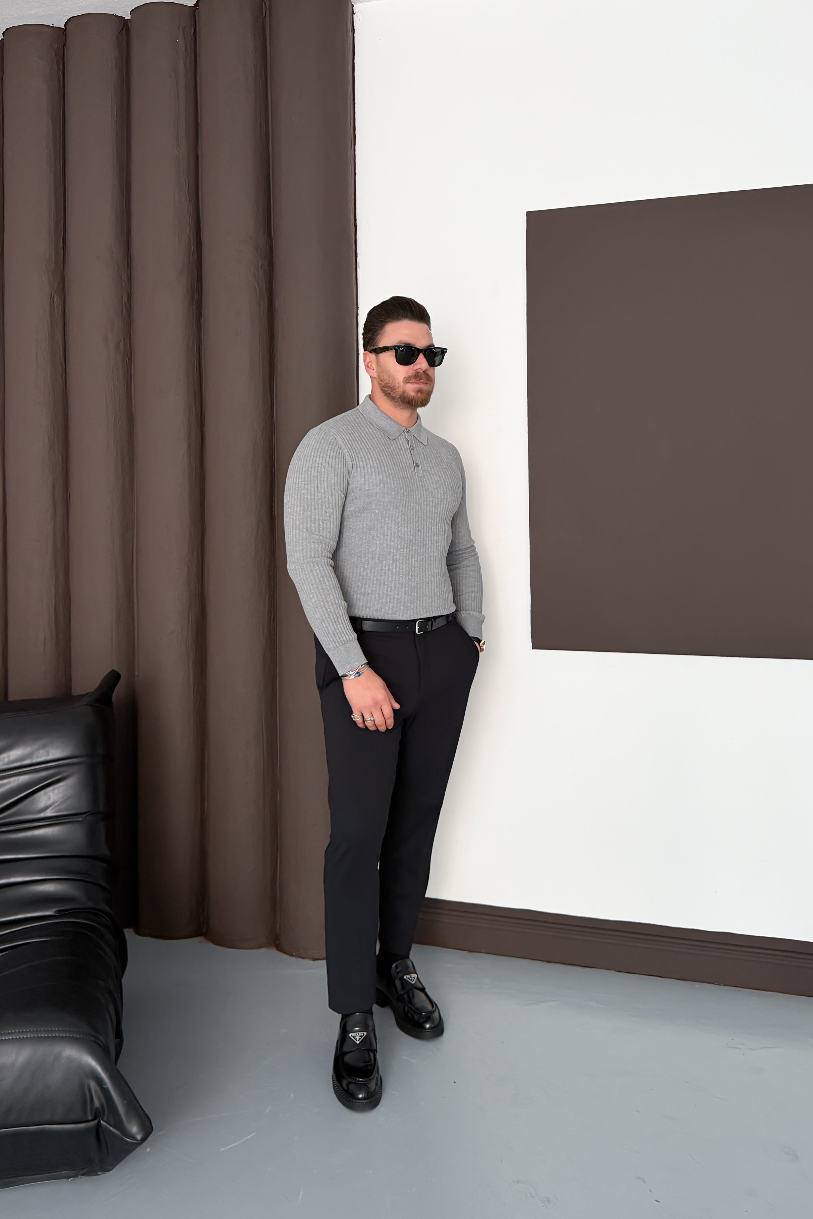 REGULAR FİT POLO YAKA TRİKO • GRİ