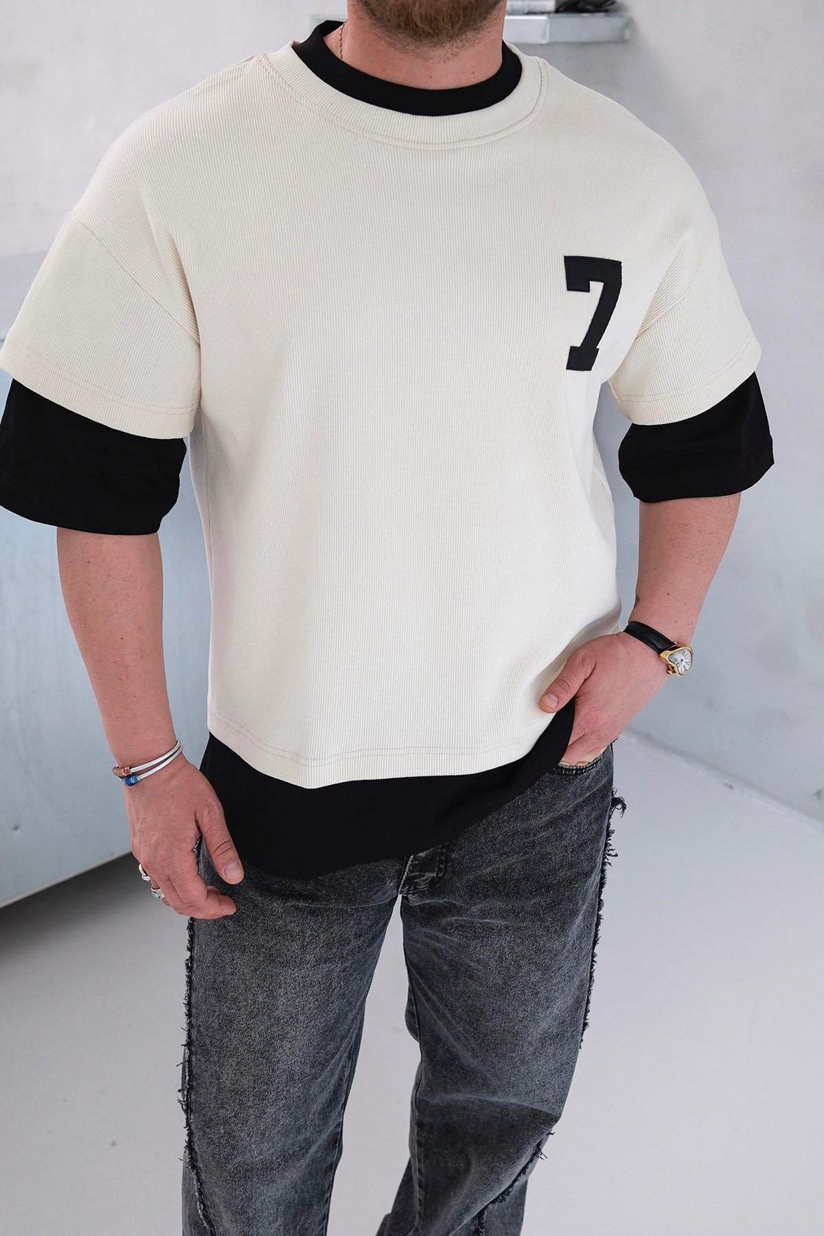 OVERSİZE 7 YAZILI TSHİRT • KREM