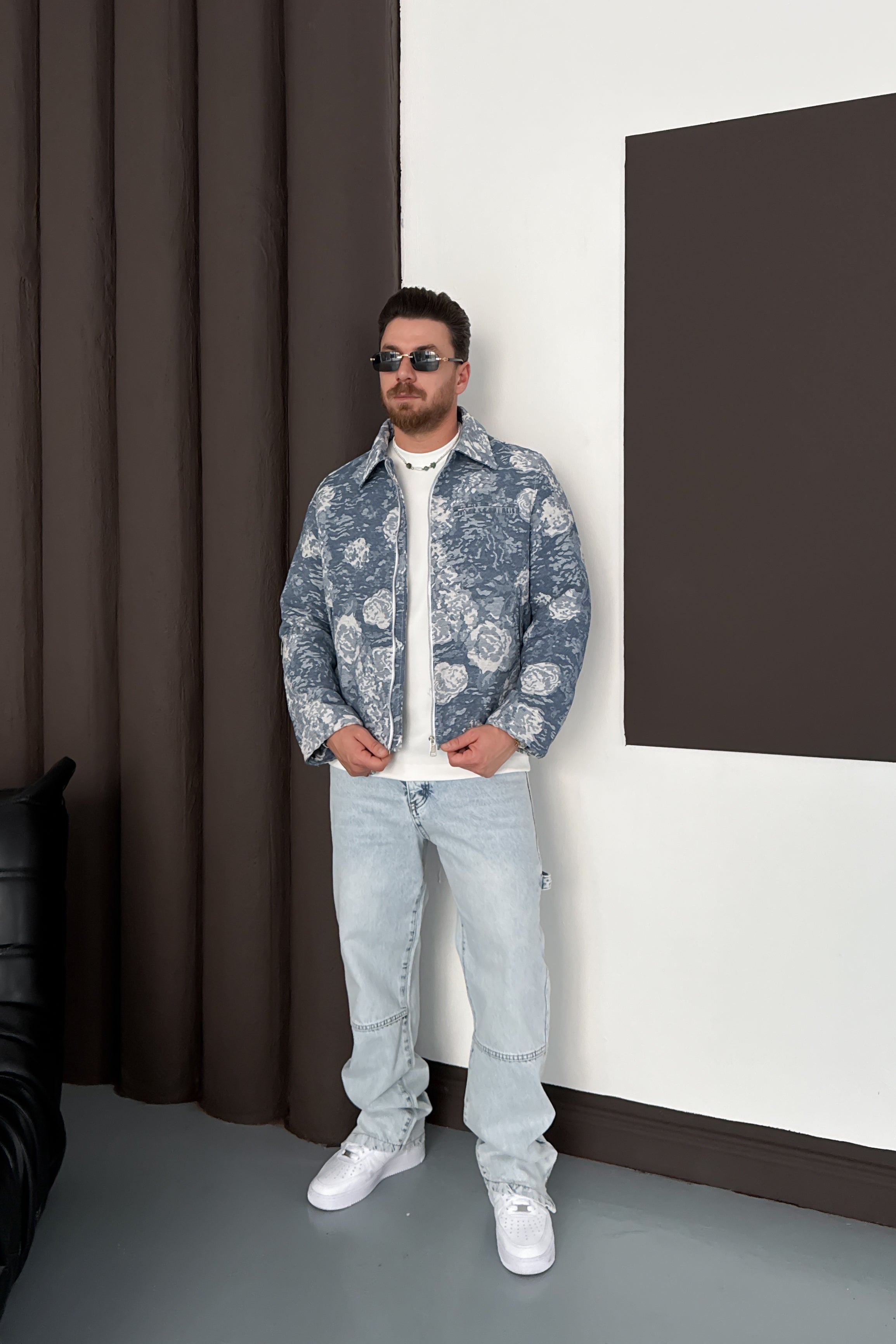 JAKARLI KUMAŞ TASARIM CEKET • MAVİ