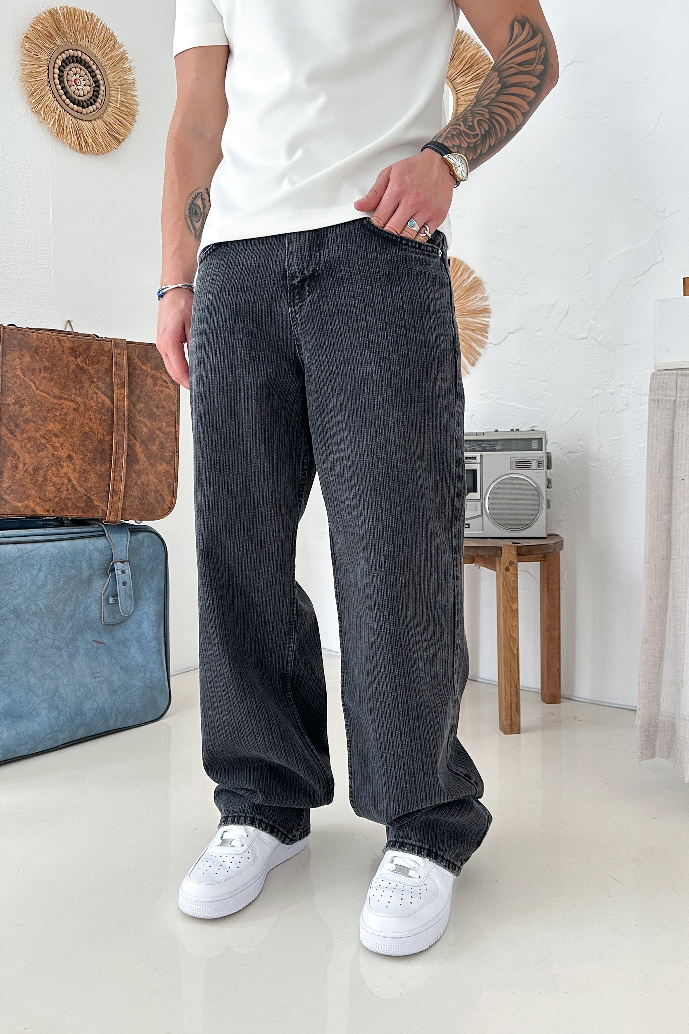 BAGGY KALIP TASARIM KOT PANTOLON • SİYAH 2830