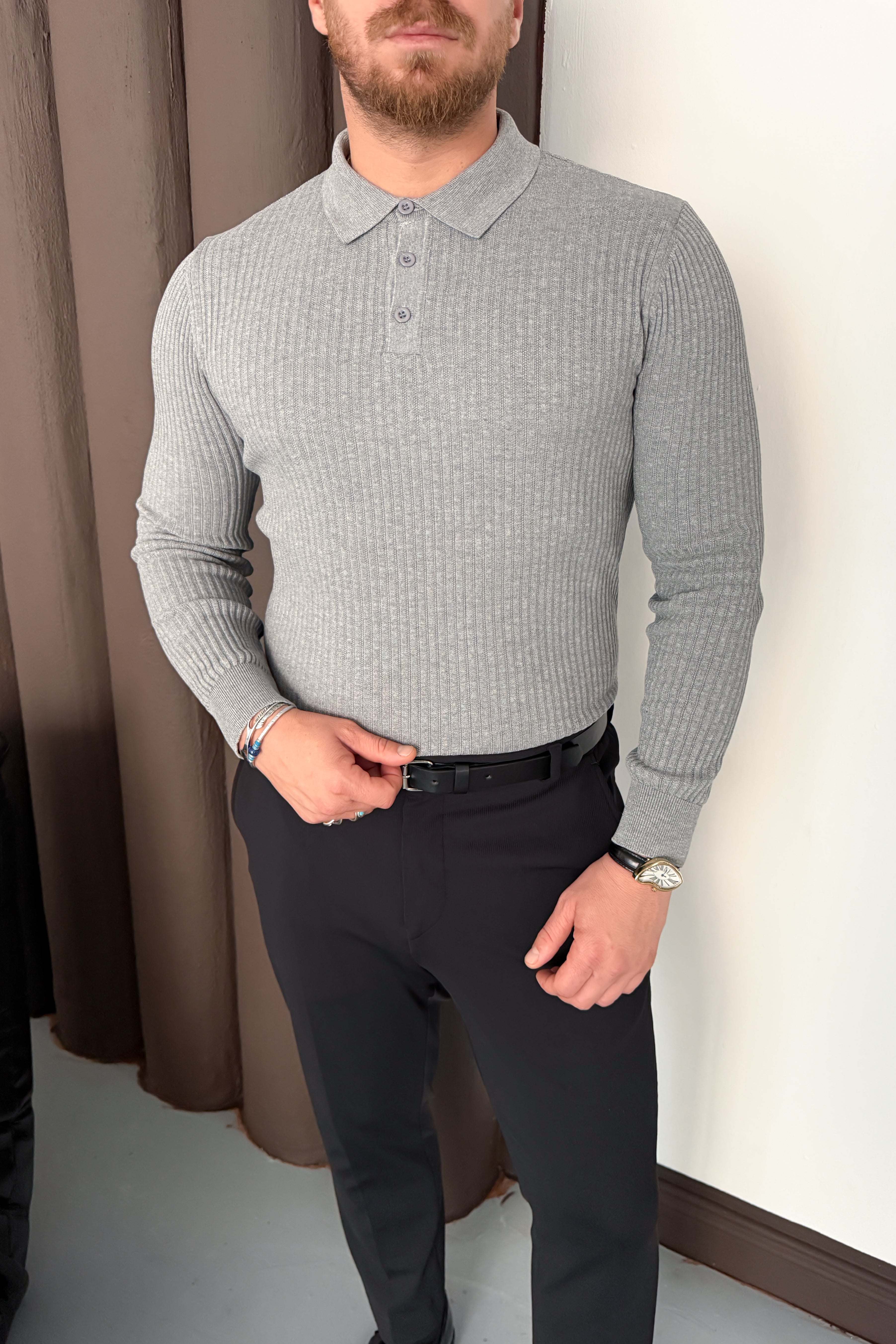 REGULAR FİT POLO YAKA TRİKO • GRİ