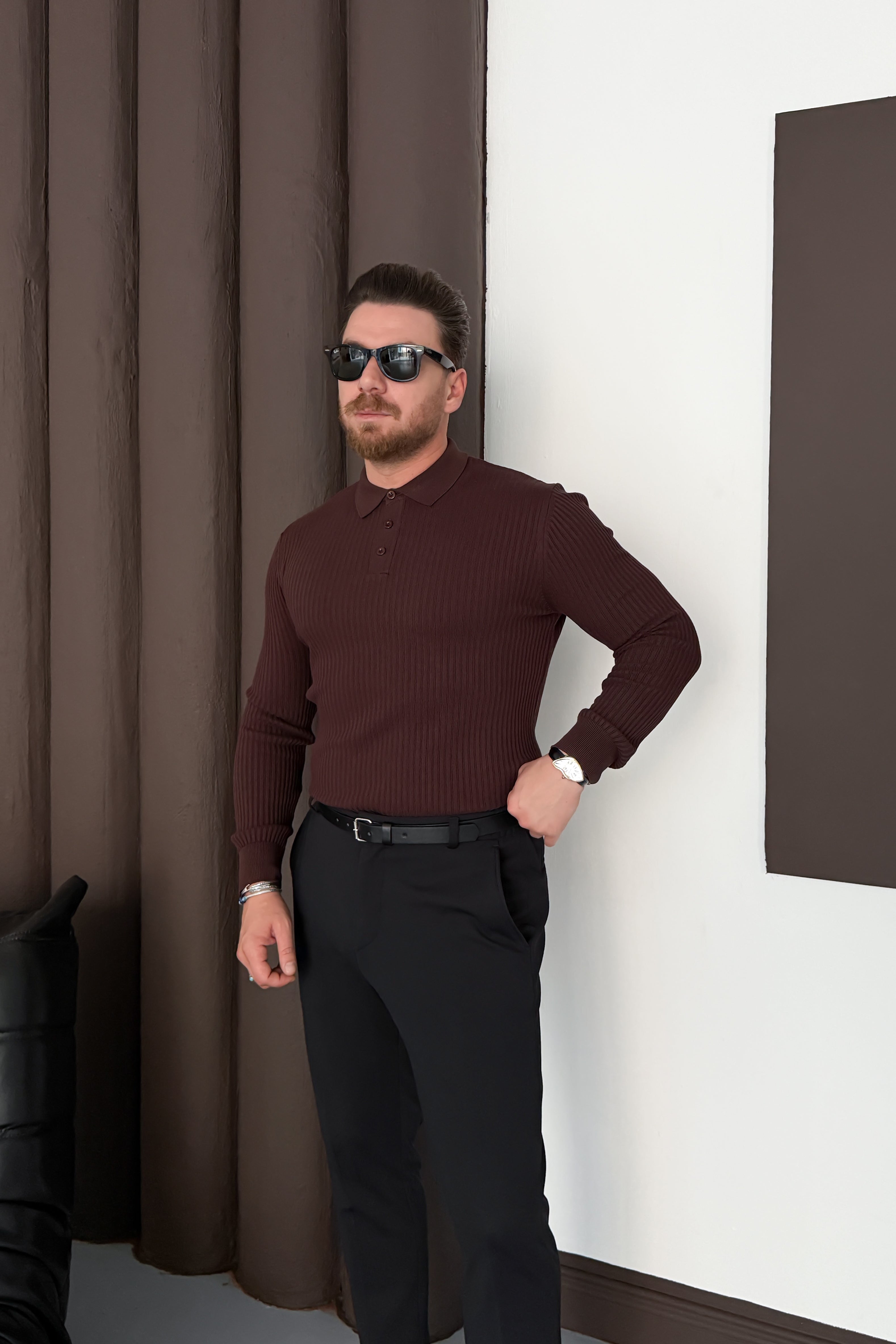 REGULAR FİT POLO YAKA TRİKO • KAHVERENGİ