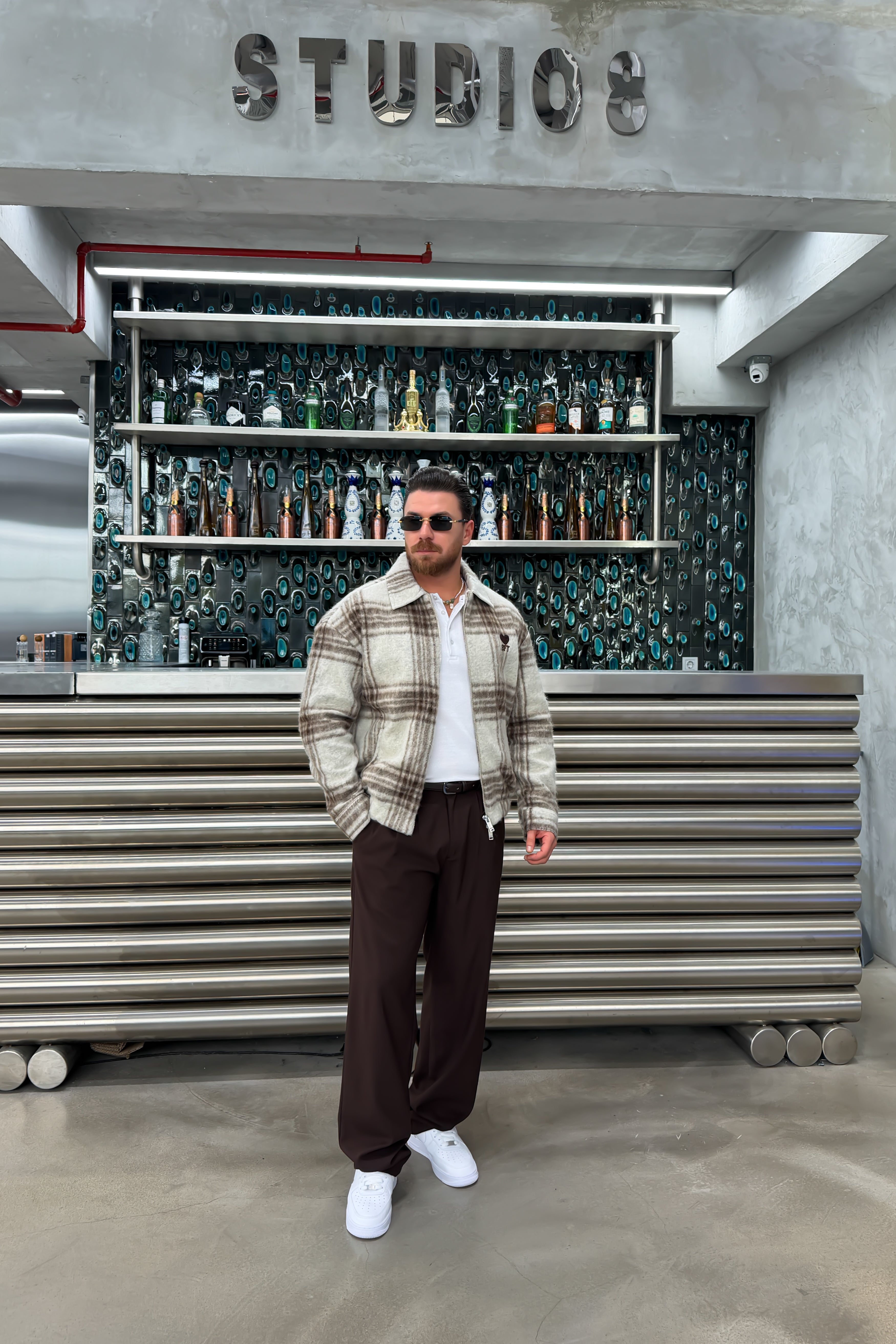 OVERSİZE EKOSE DESENLİ YÜN MONT • BEJ