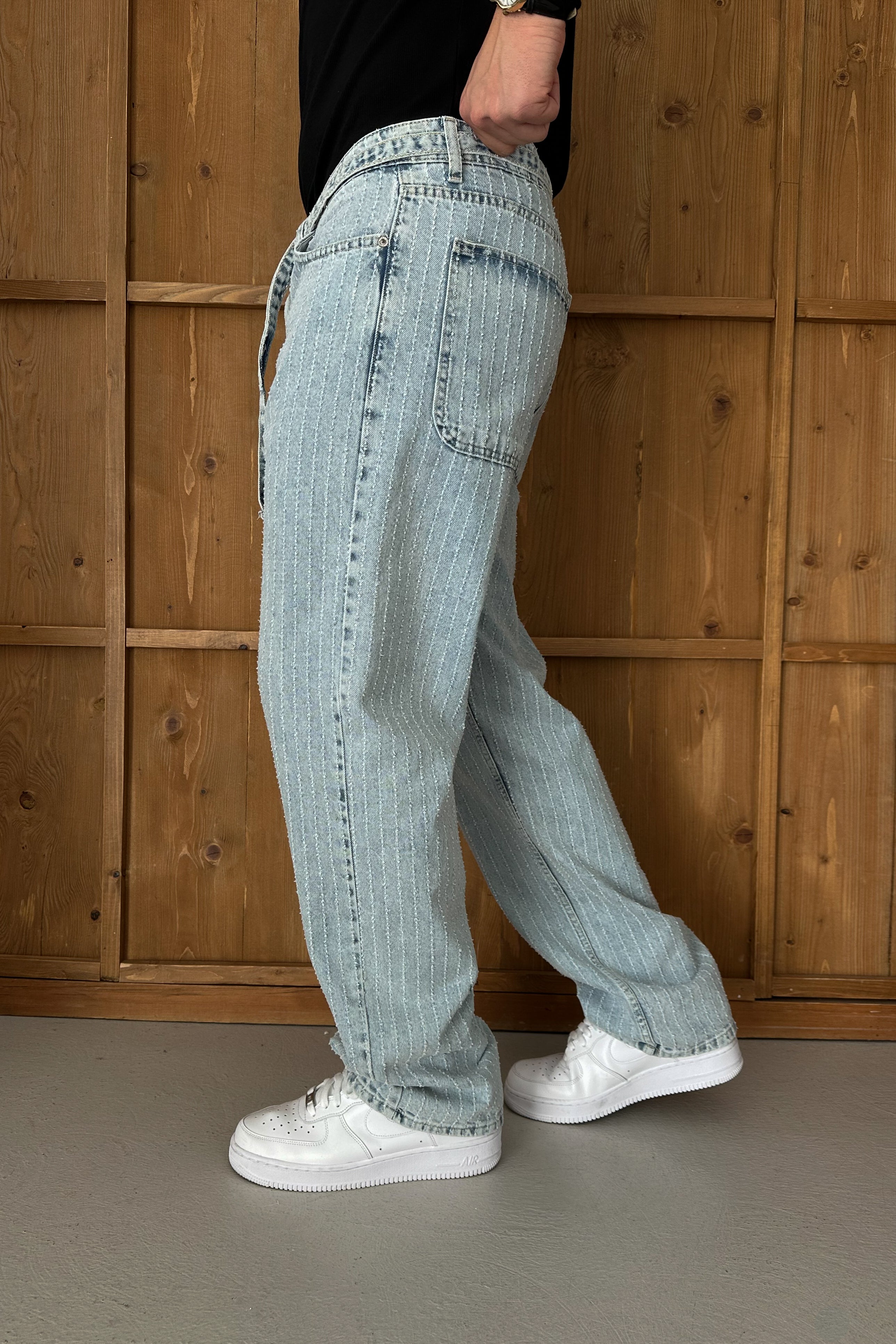 BAGGY FİT KEMER DETAY TASARIM KOT PANTOLON • AÇIK MAVİ W11