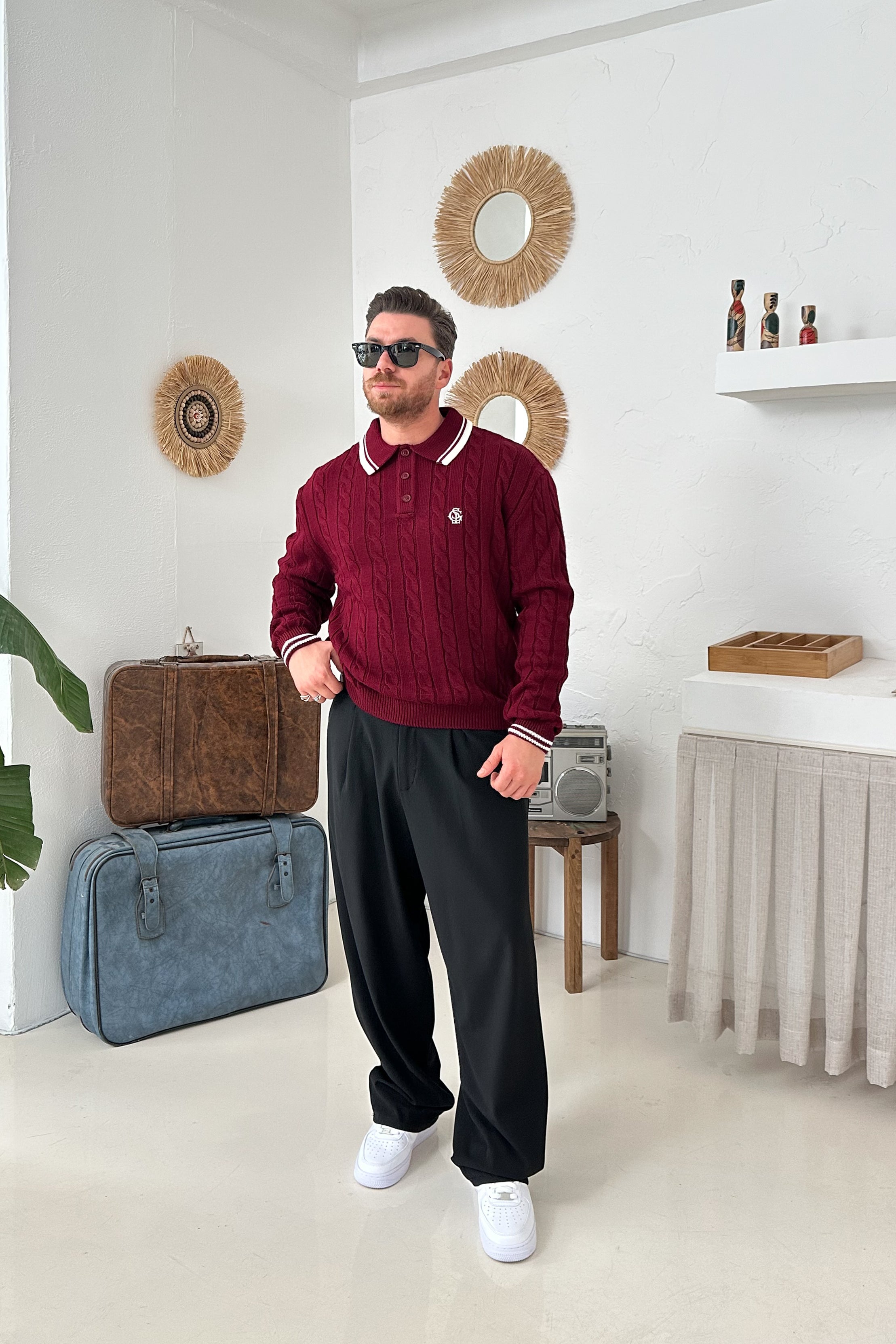 OVERSİZE OLD MONEY ÖRGÜ MODEL POLO YAKA TRİKO • BORDO