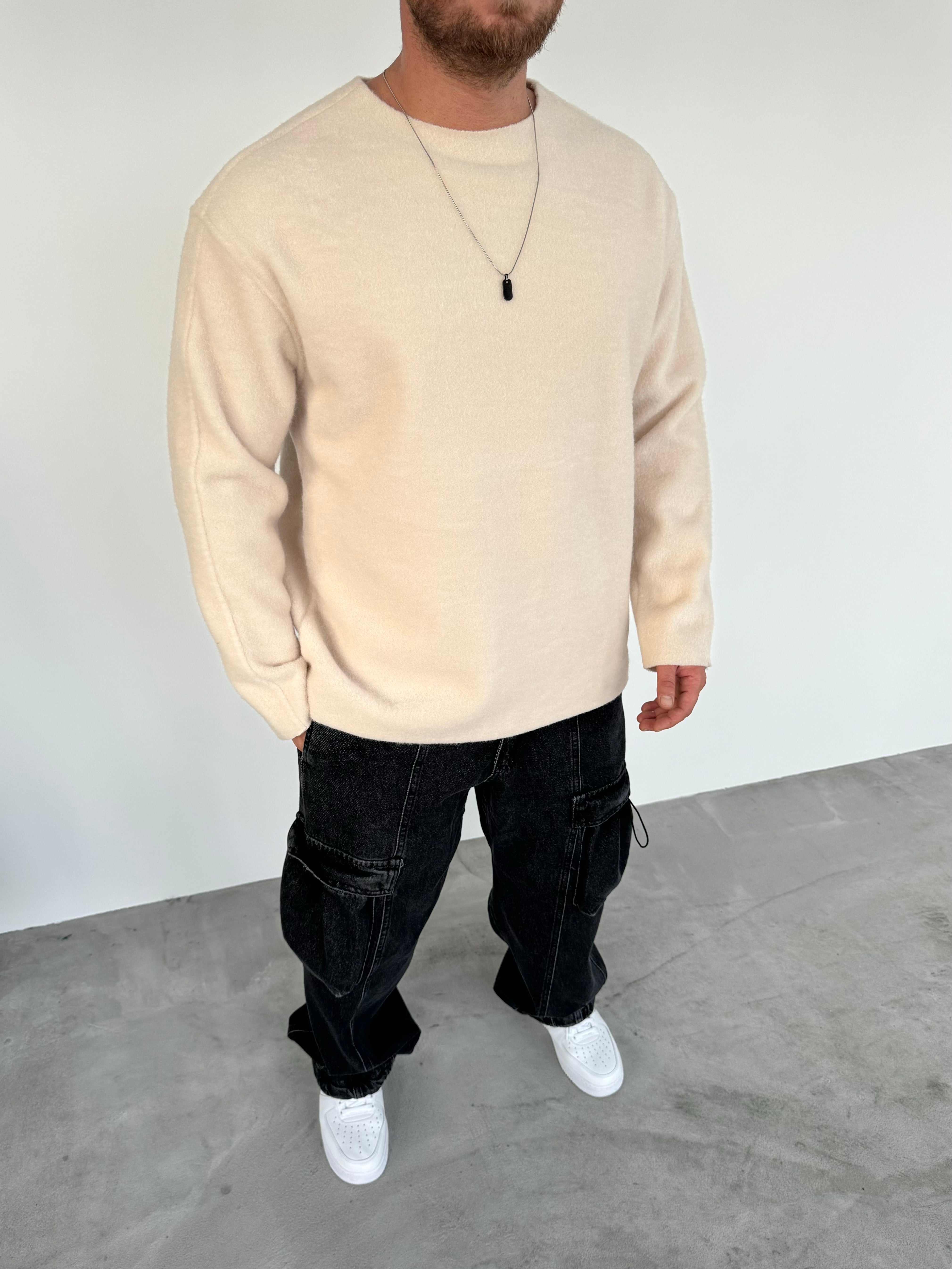 OVERSİZE LAZER KESİM SWEATSHİRT • BEJ