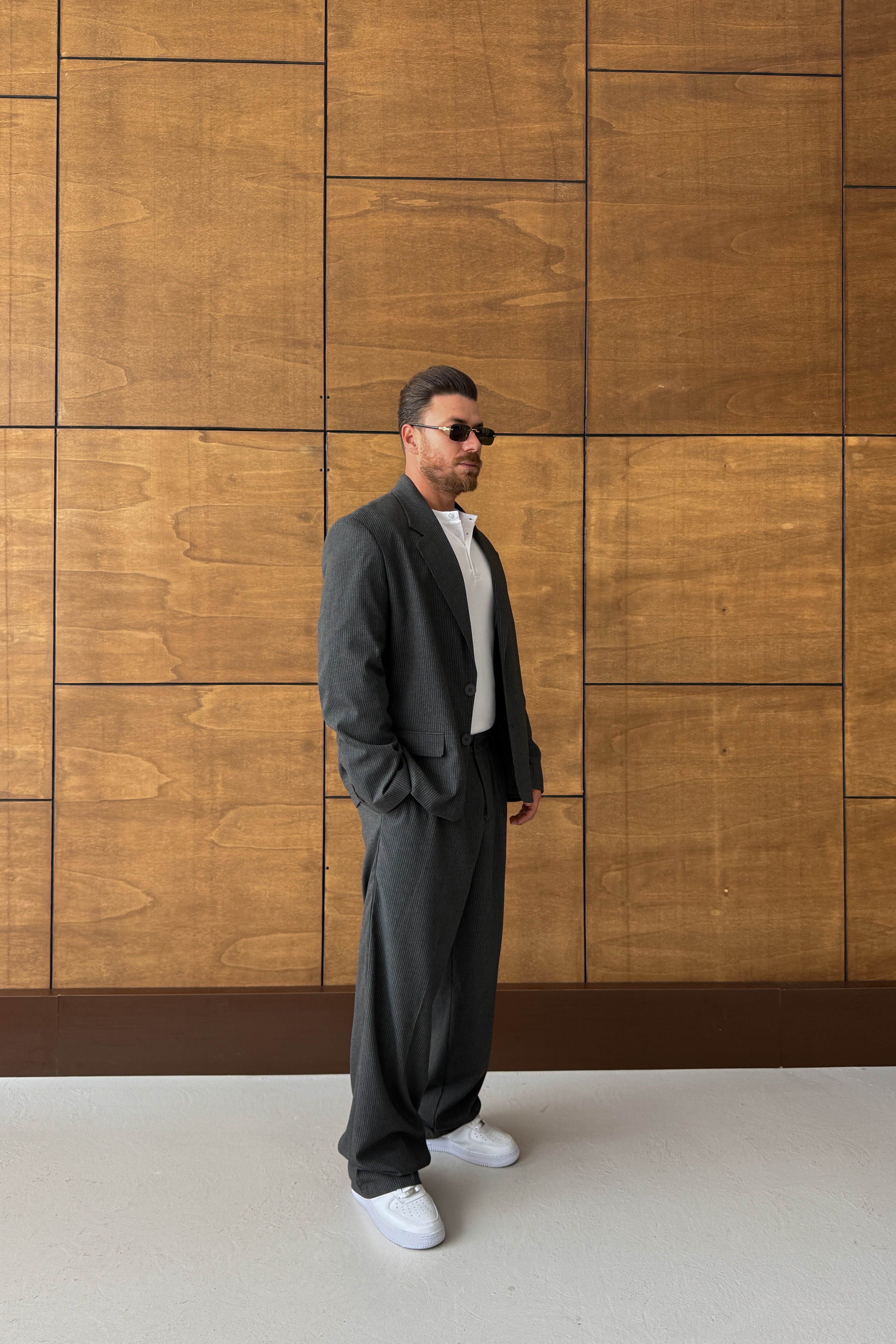 OVERSİZE ÇİZGİLİ BLAZER TAKIM ELBİSE • ANTRASİT