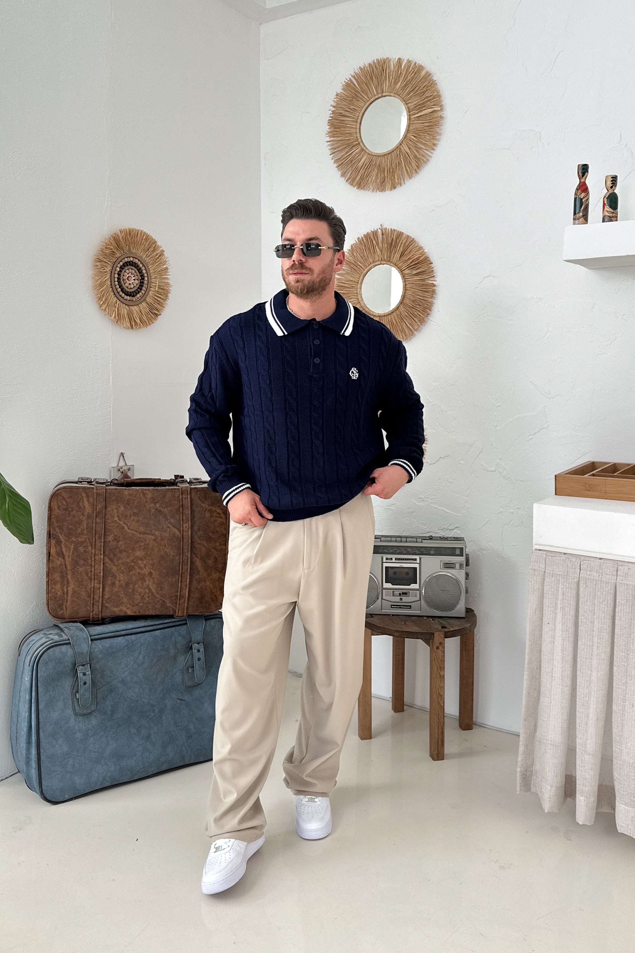 OVERSİZE OLD MONEY ÖRGÜ MODEL POLO YAKA TRİKO • LACİVERT