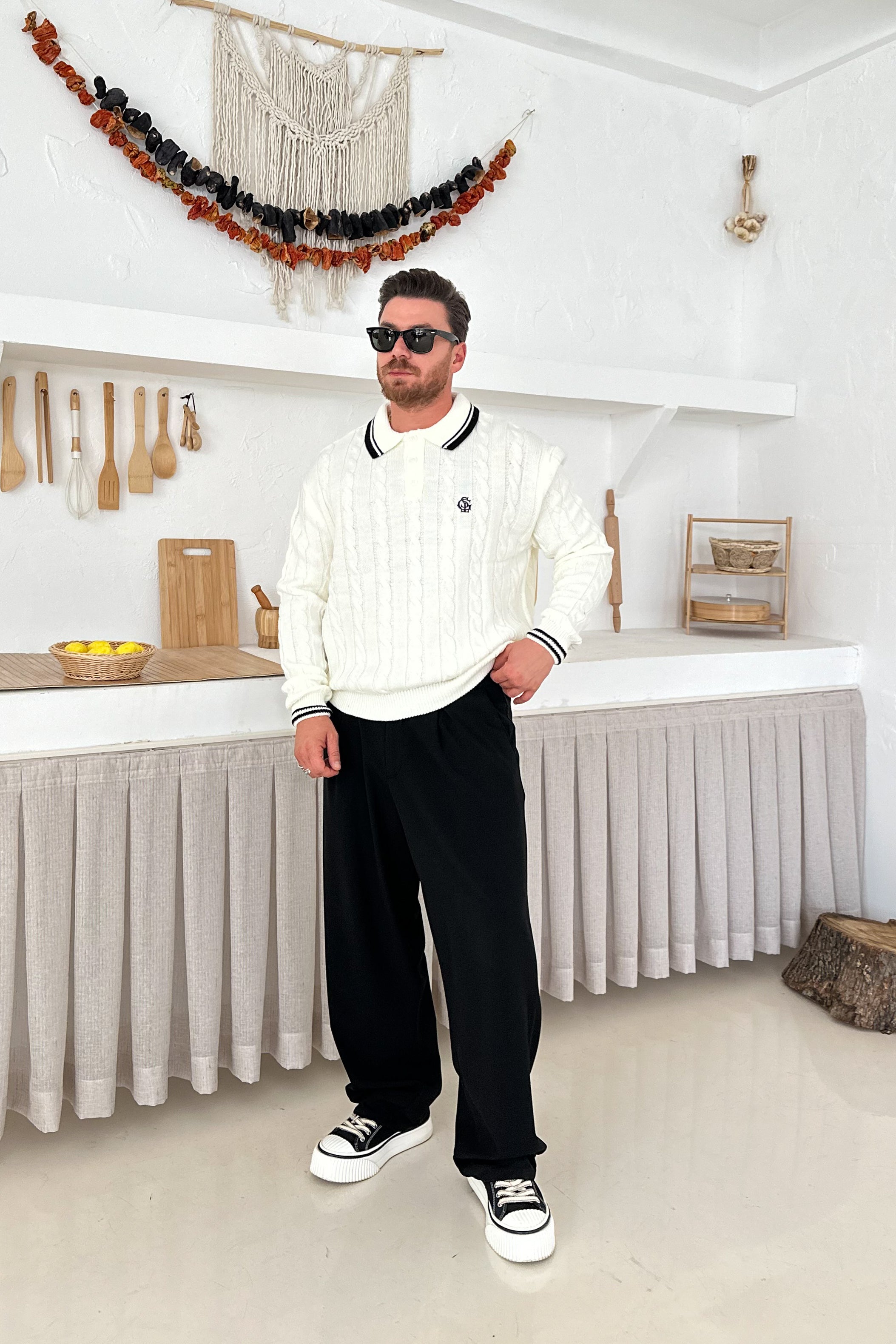 OVERSİZE OLD MONEY ÖRGÜ MODEL POLO YAKA TRİKO • KREM