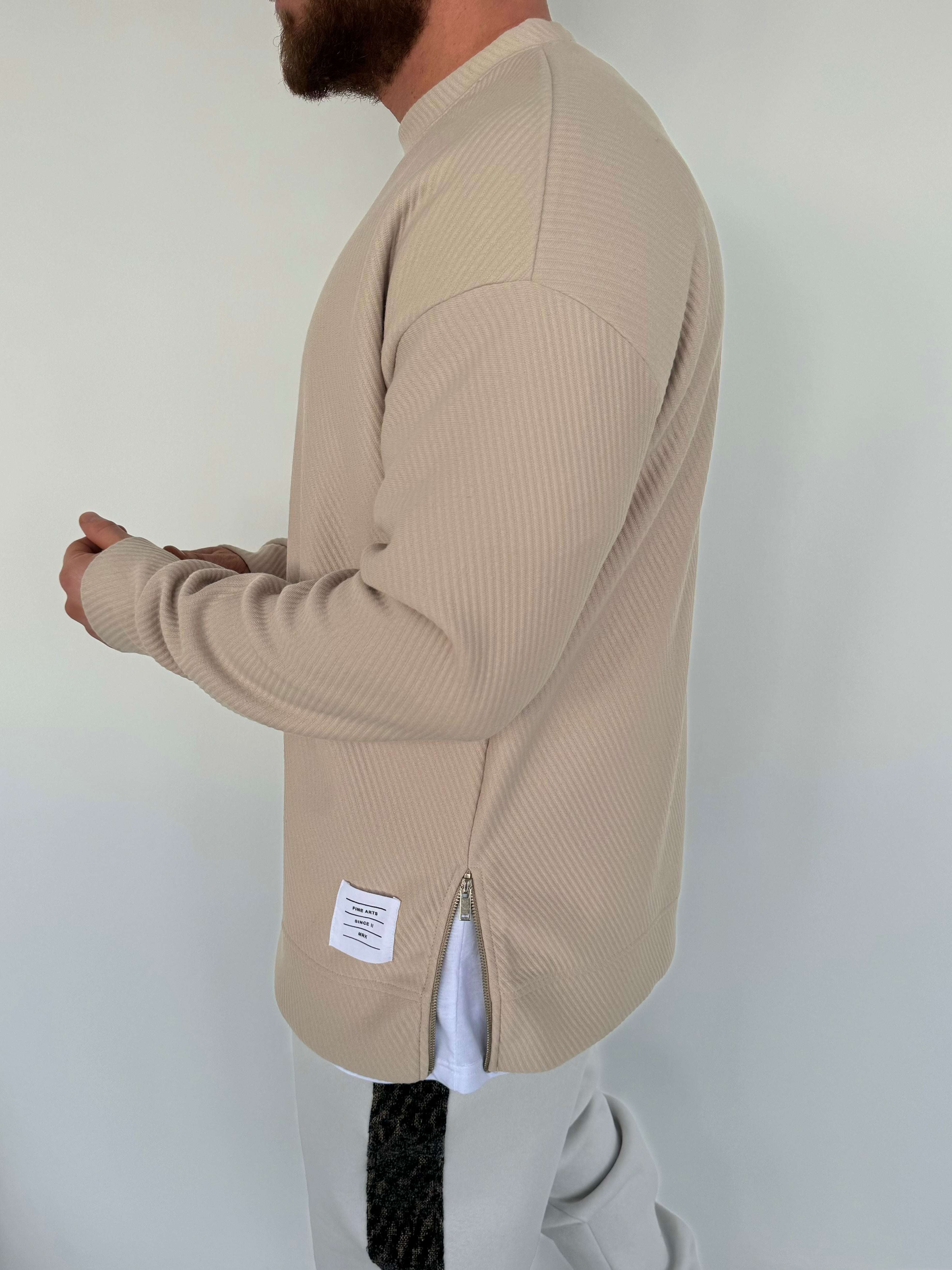 OVERSİZE YIRTMAÇLI SWEATSHİRT• BEJ