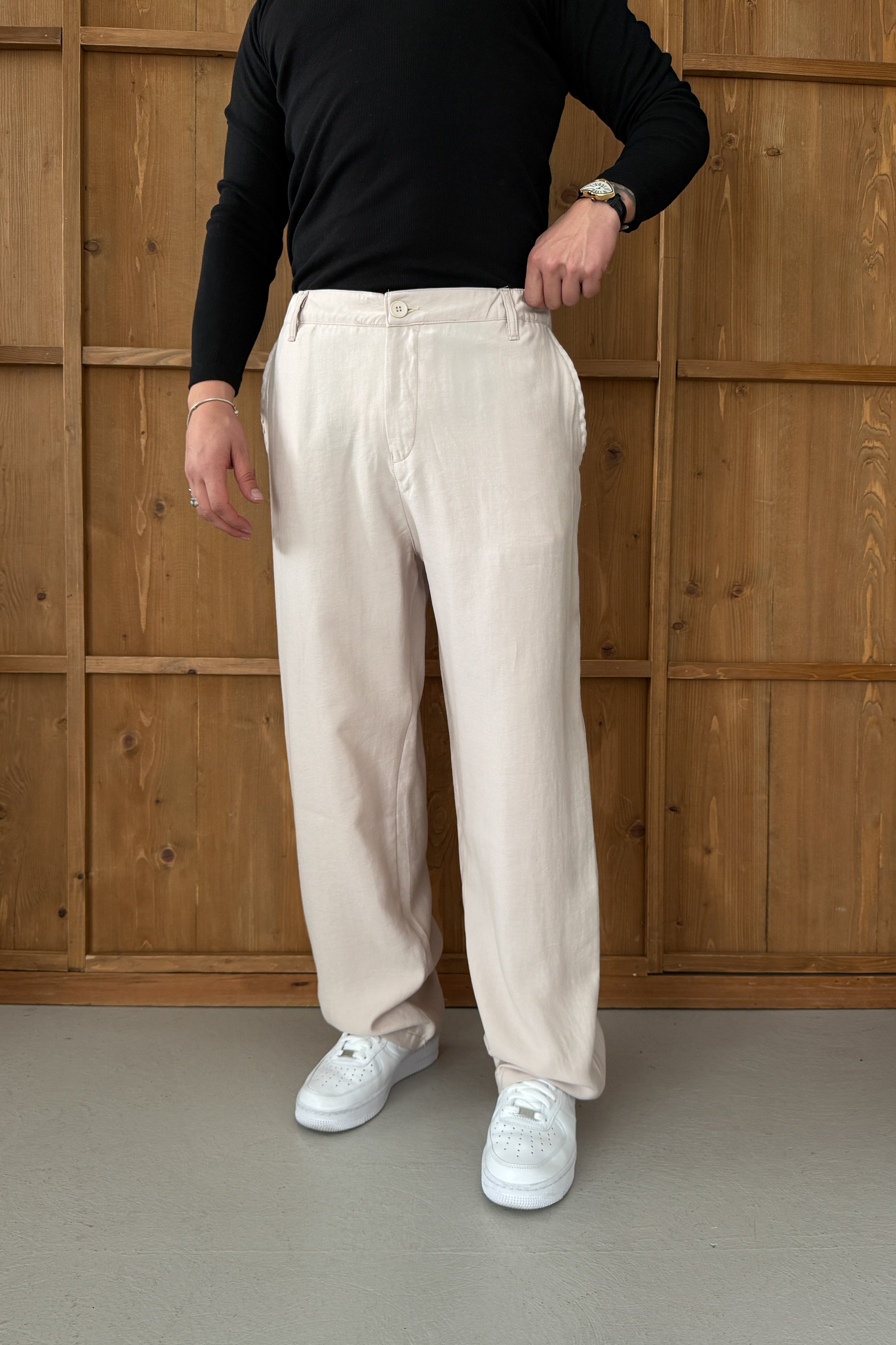 BAGGY KALIP KIŞLIK MODAL KUMAŞ PANTOLON • KREM