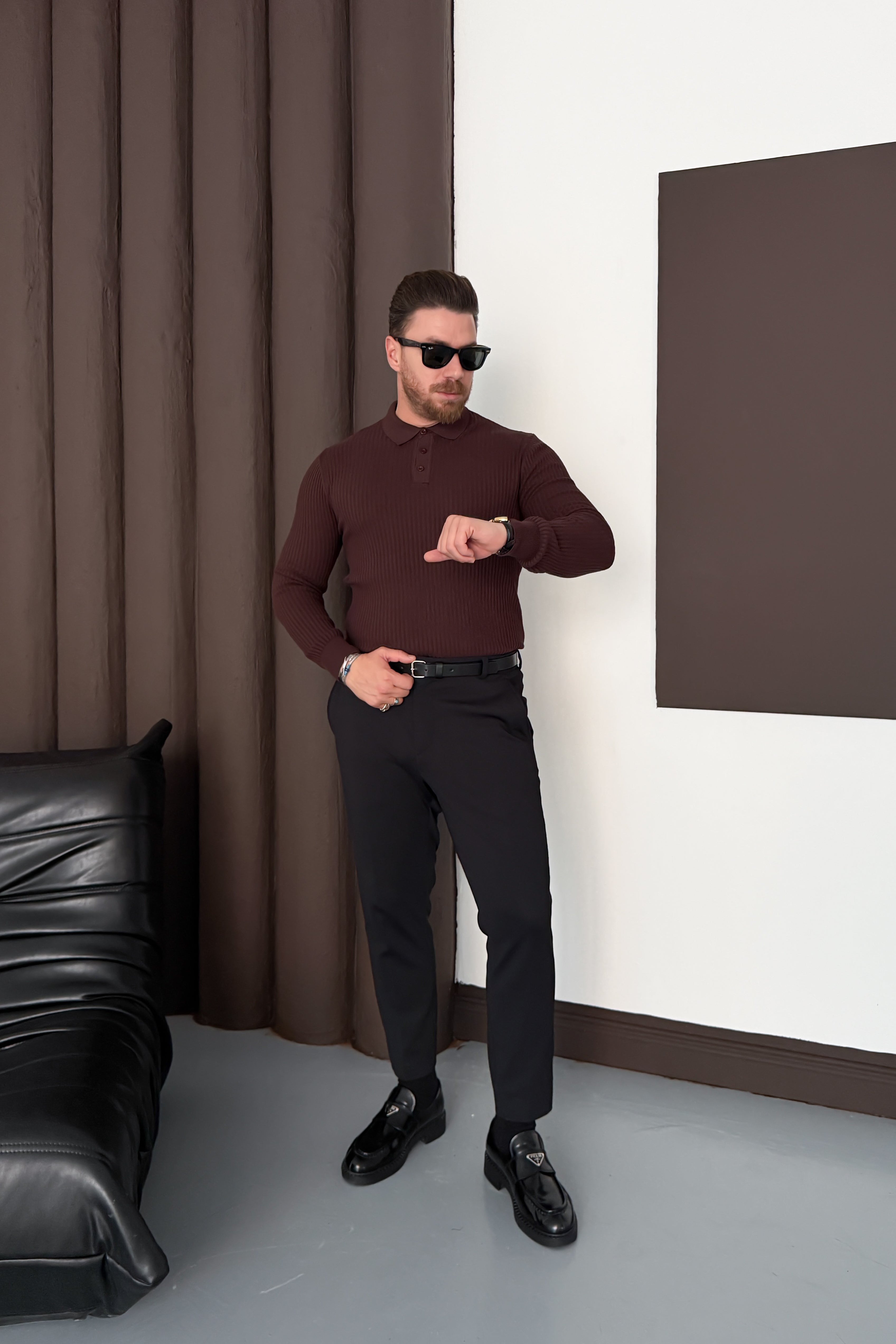 REGULAR FİT POLO YAKA TRİKO • KAHVERENGİ