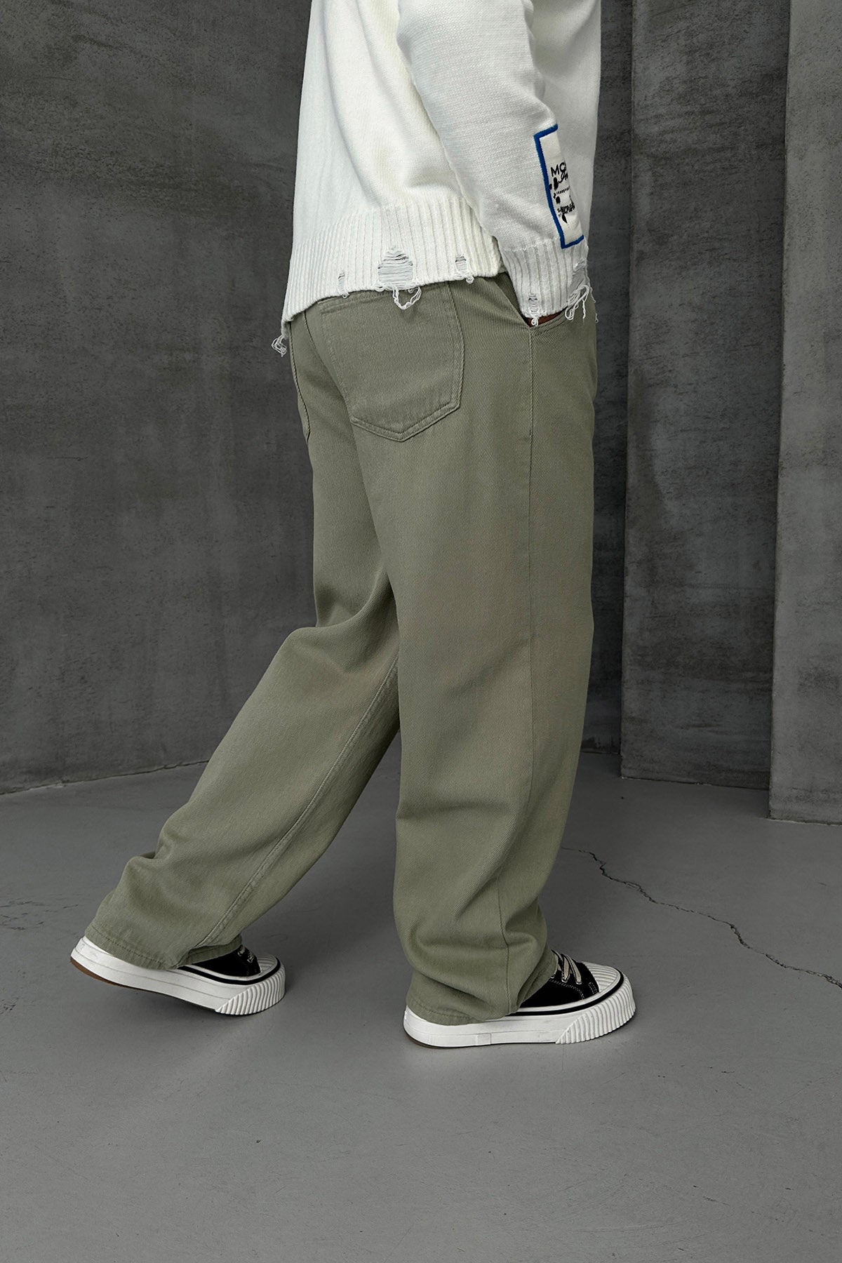 BAGGY KALIP GABARDİN KUMAŞ PANTOLON • HAKİ W11