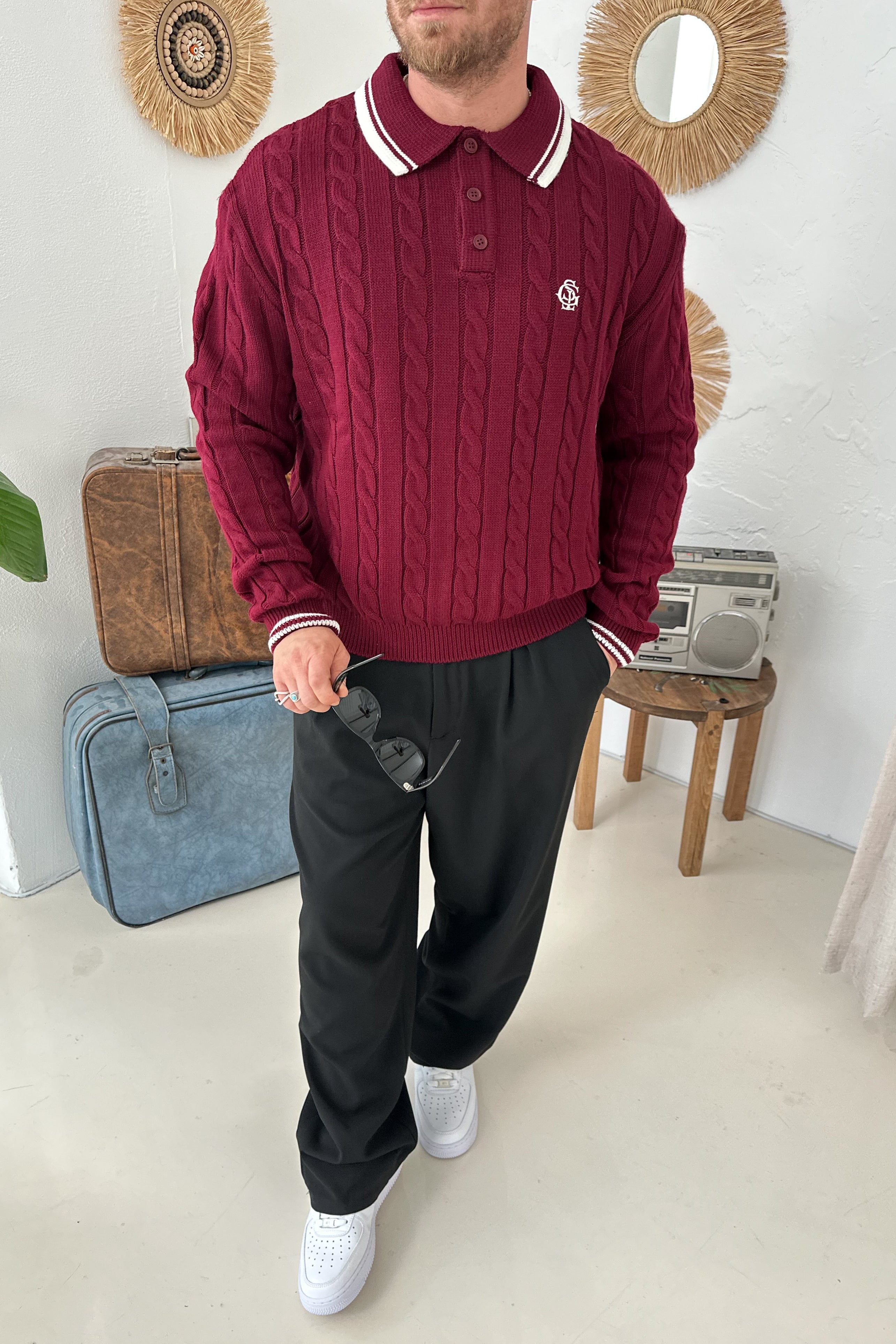 OVERSİZE OLD MONEY ÖRGÜ MODEL POLO YAKA TRİKO • BORDO