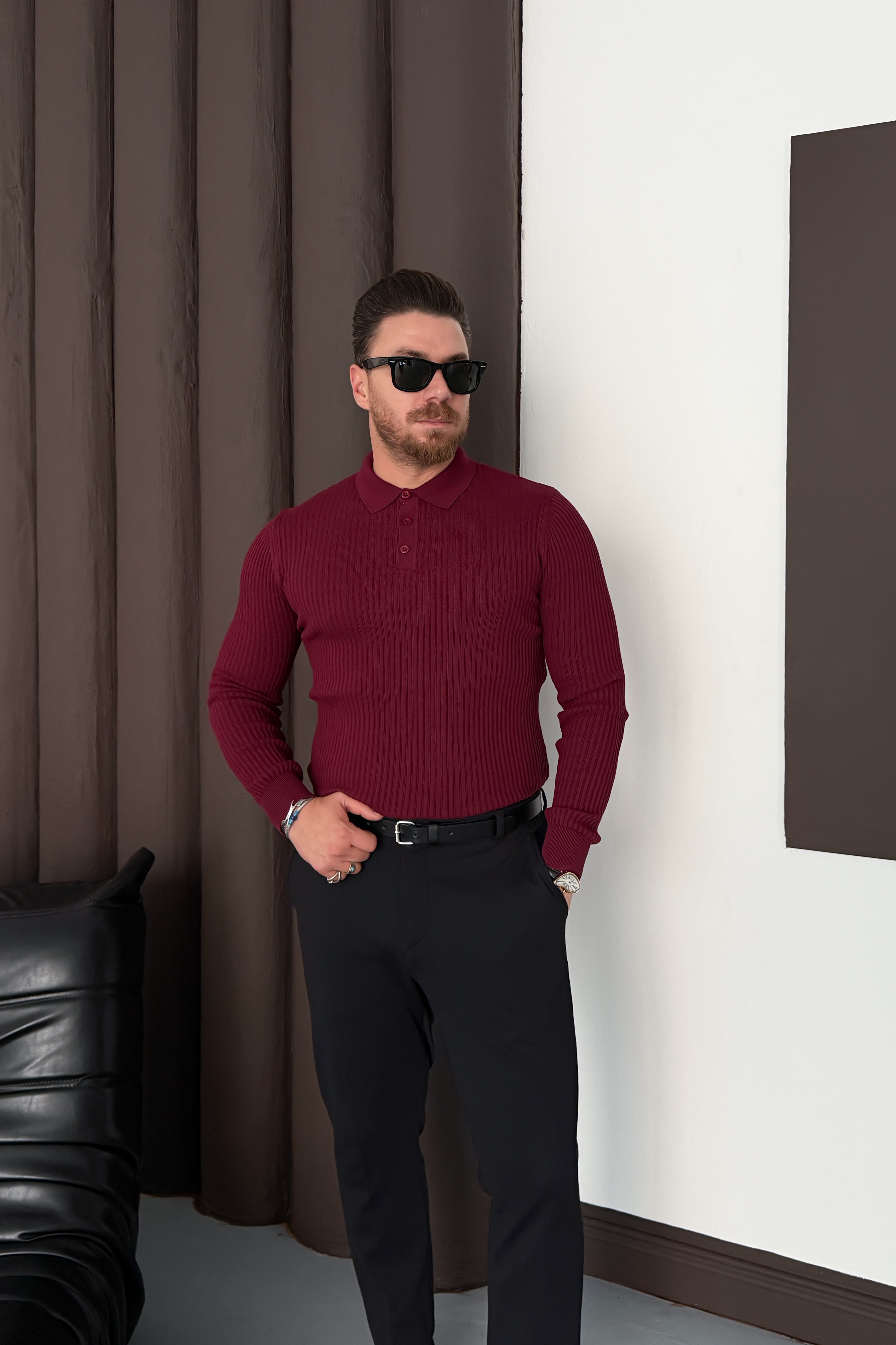REGULAR FİT POLO YAKA TRİKO • BORDO
