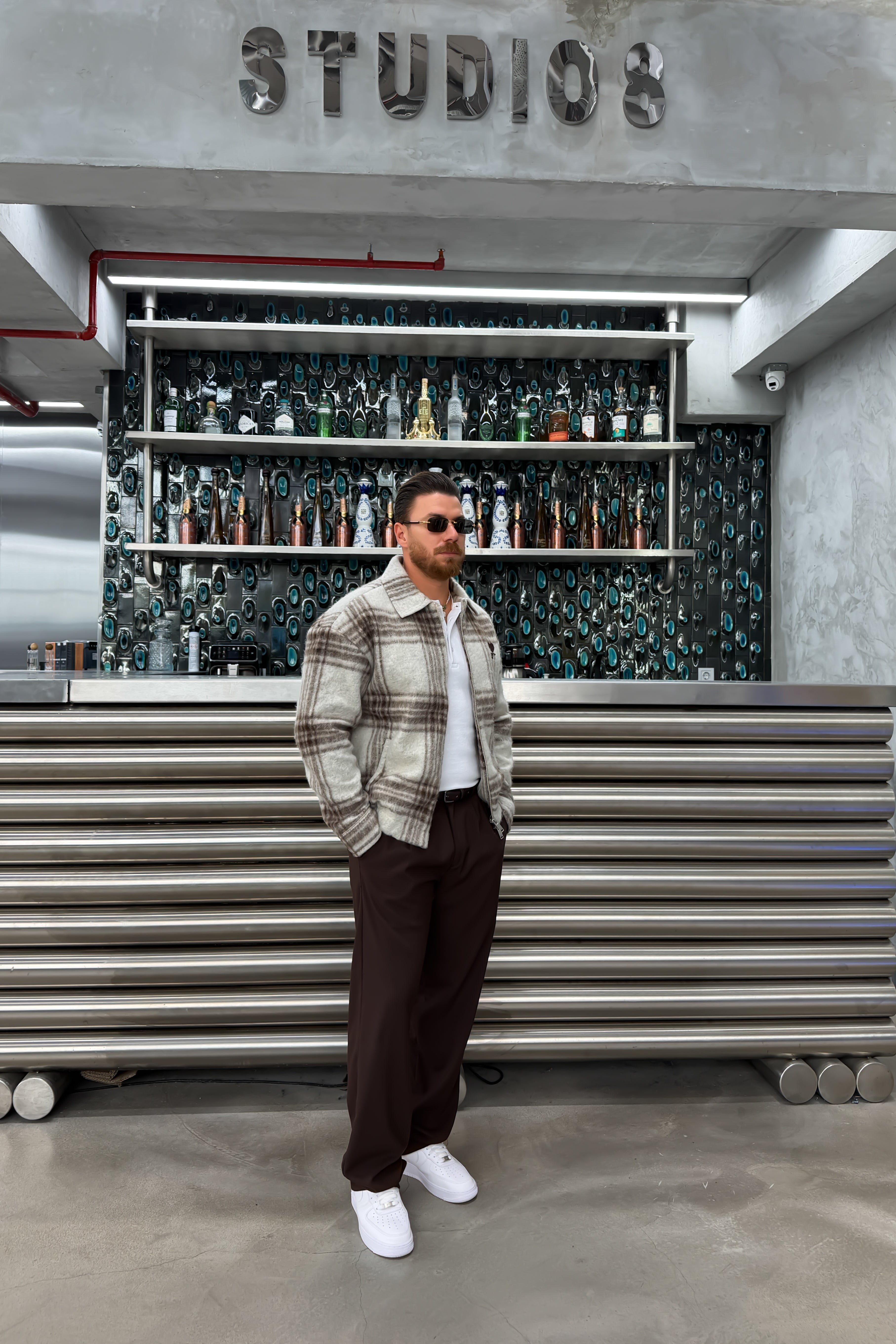 OVERSİZE EKOSE DESENLİ YÜN MONT • BEJ