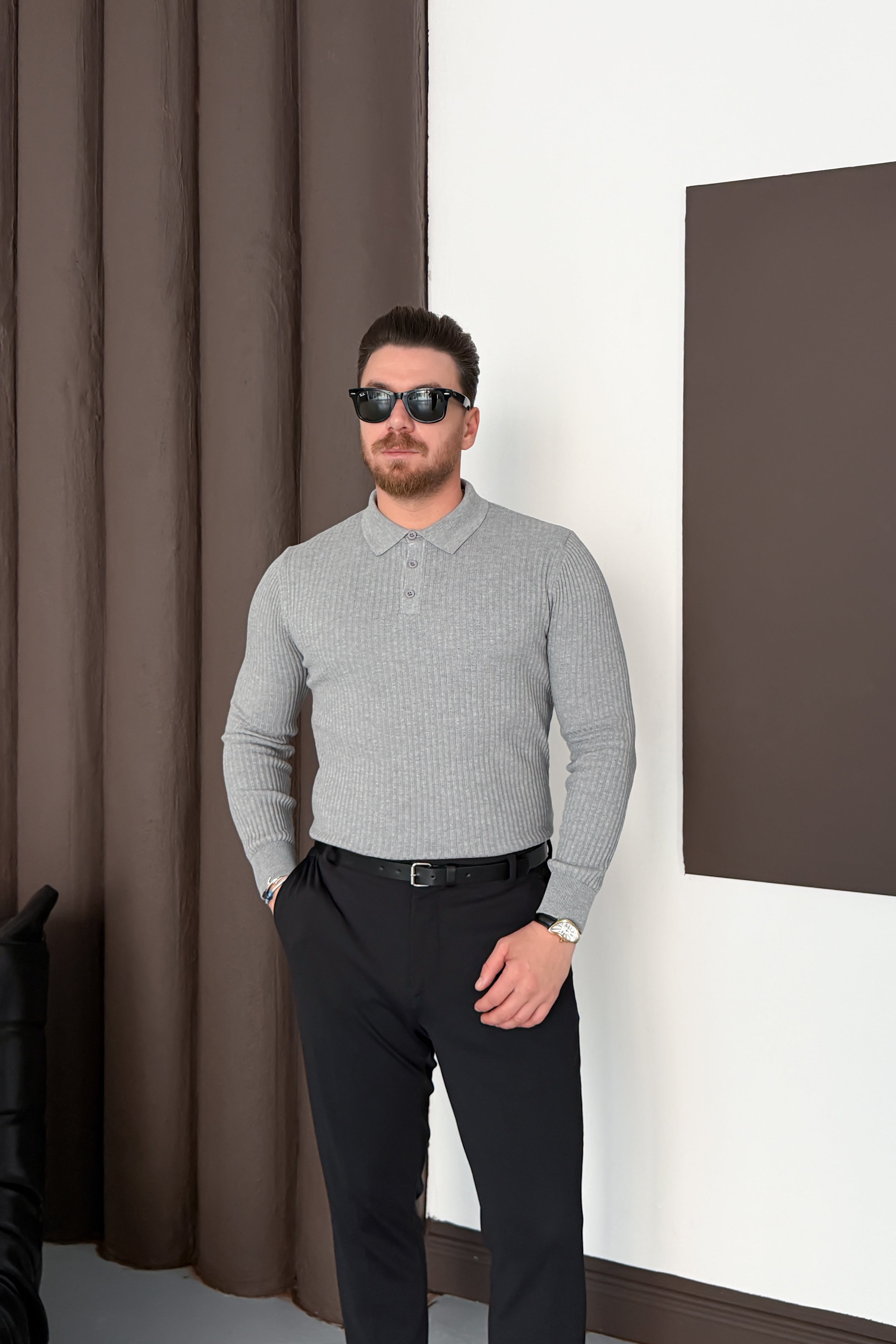 REGULAR FİT POLO YAKA TRİKO • GRİ