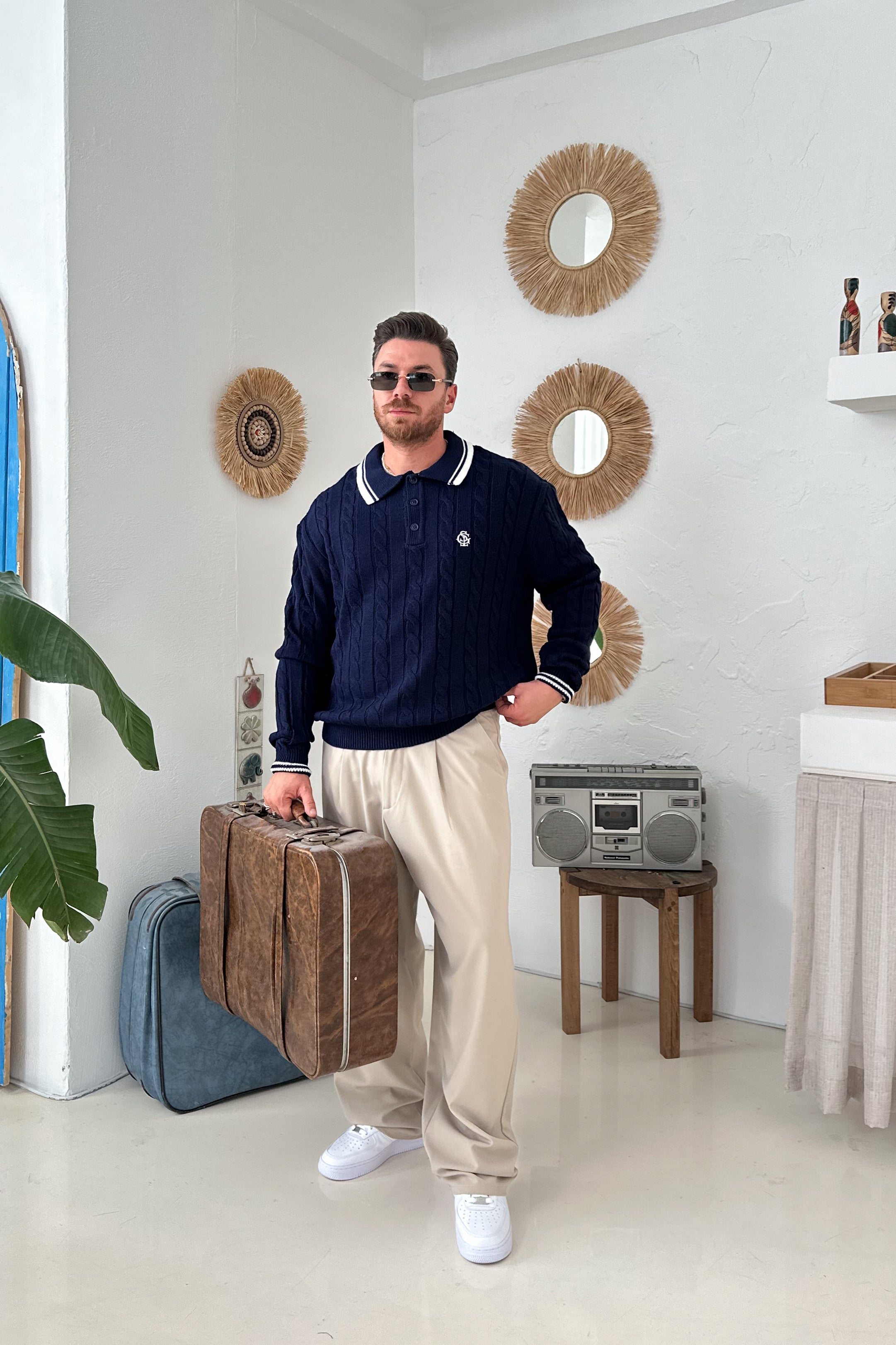 OVERSİZE OLD MONEY ÖRGÜ MODEL POLO YAKA TRİKO • LACİVERT