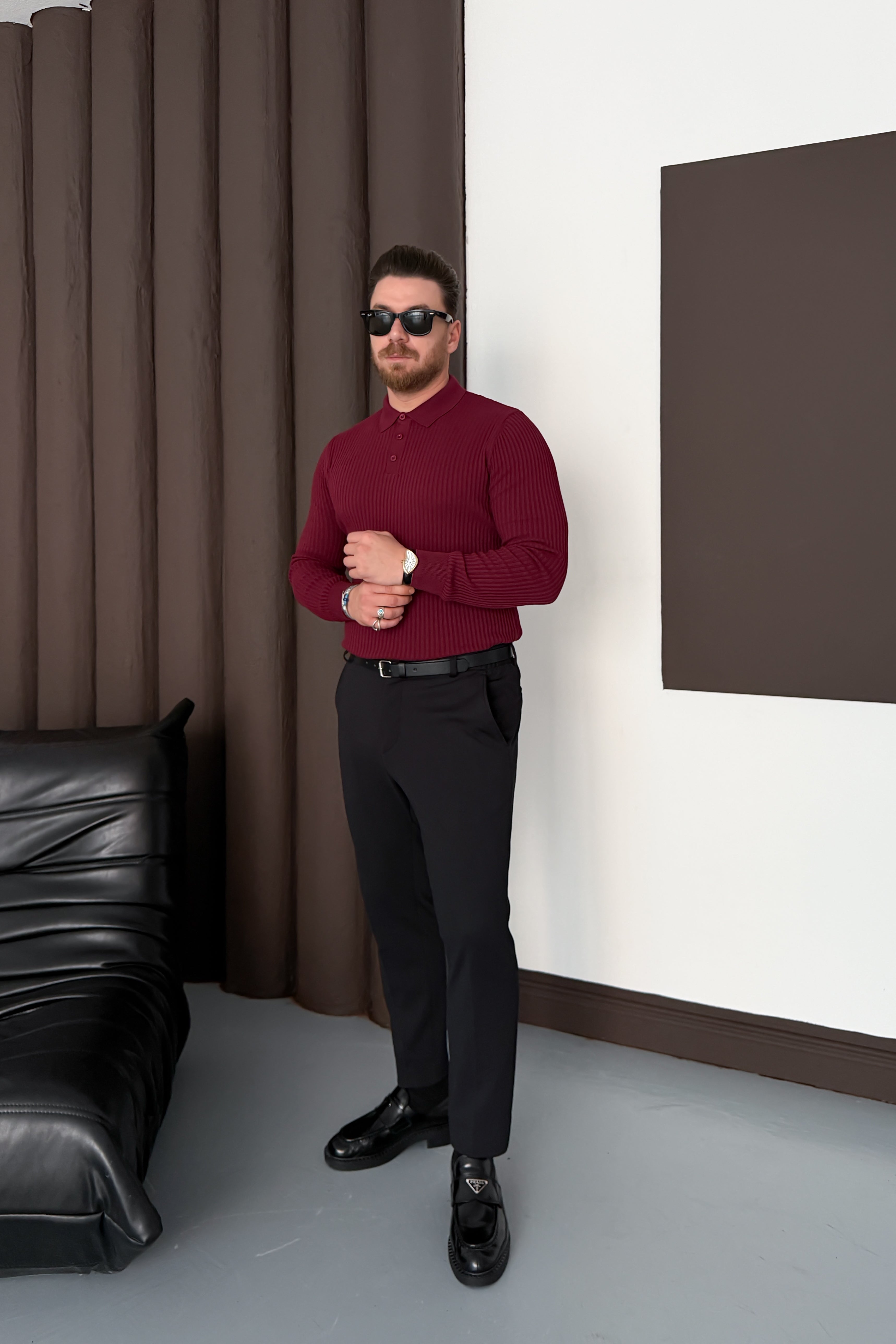 REGULAR FİT POLO YAKA TRİKO • BORDO