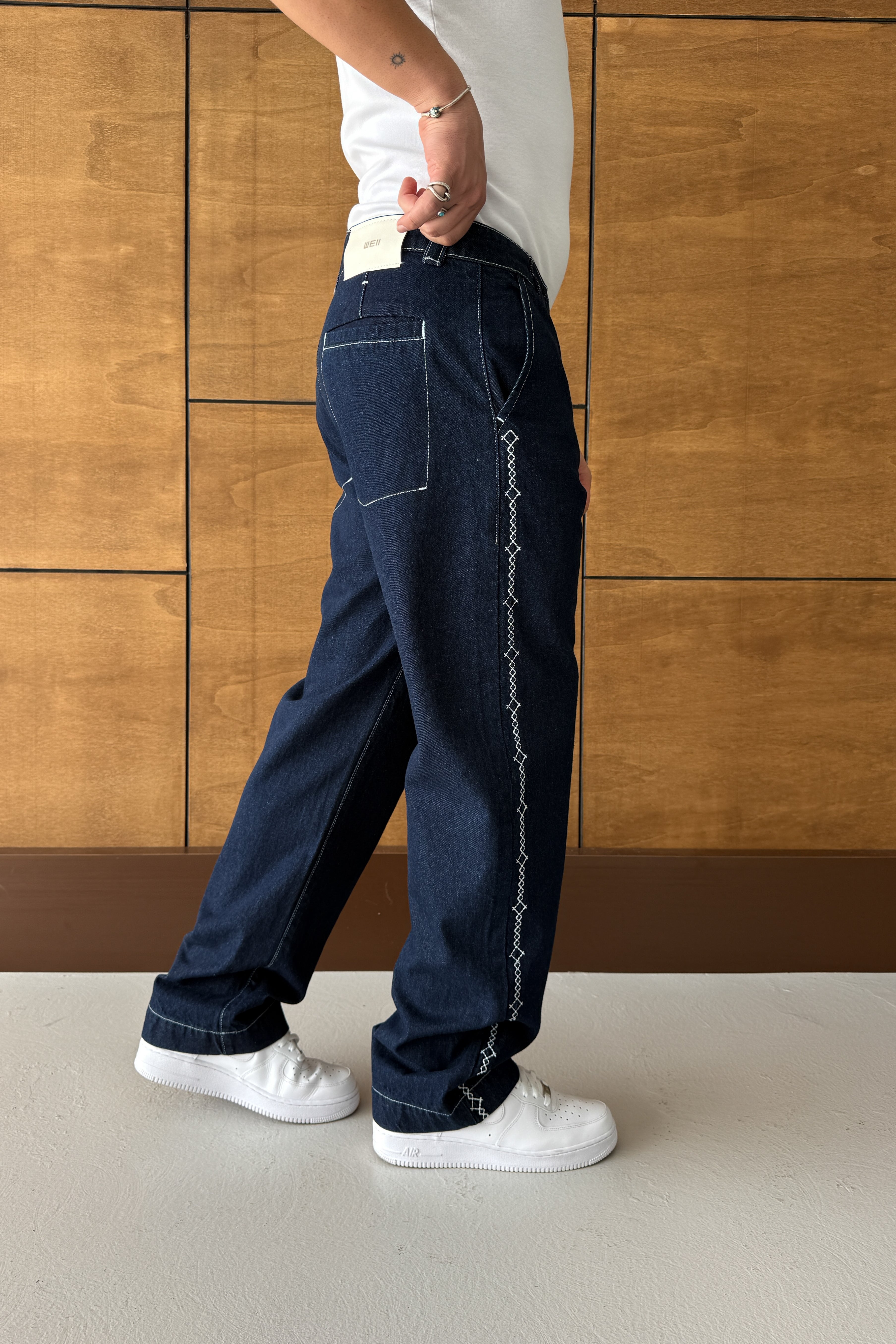 BAGGY FİT YANI İŞLEME DETAY TASARIM KOT PANTOLON • LACİVERT GS