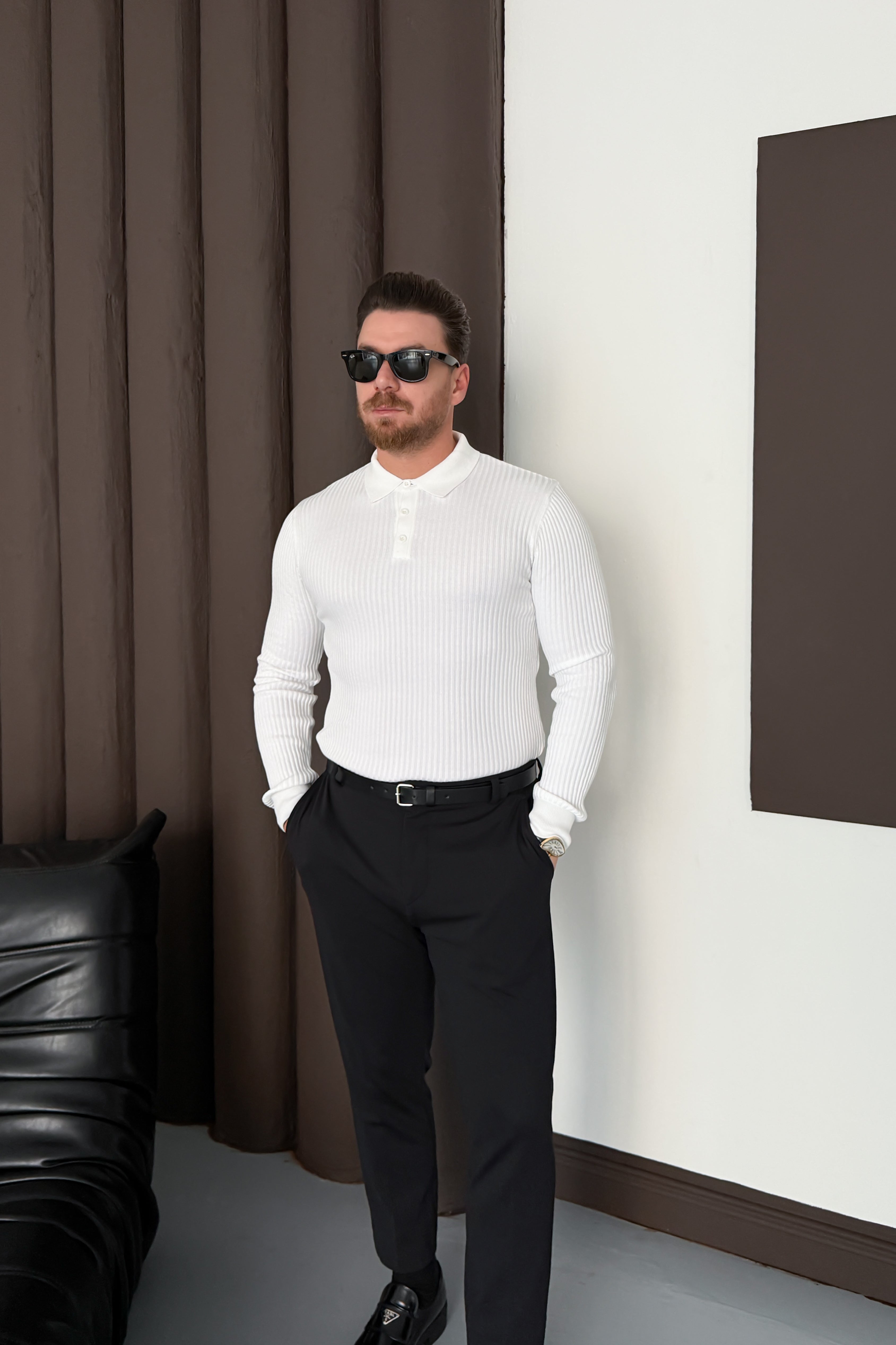 REGULAR FİT POLO YAKA TRİKO • BEYAZ