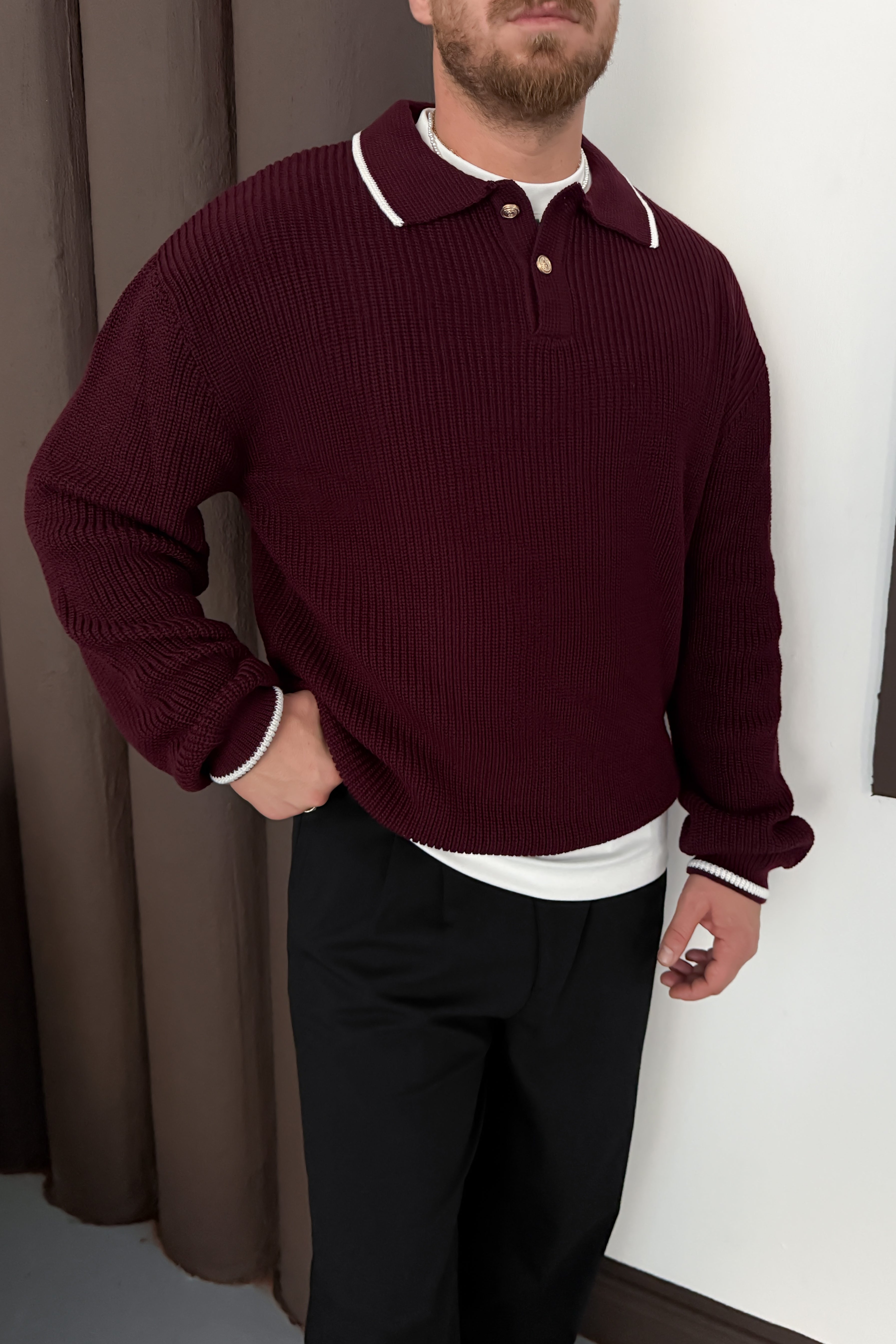 OVERSİZE OLD MONEY ÖRME TRİKO KAZAK • BORDO