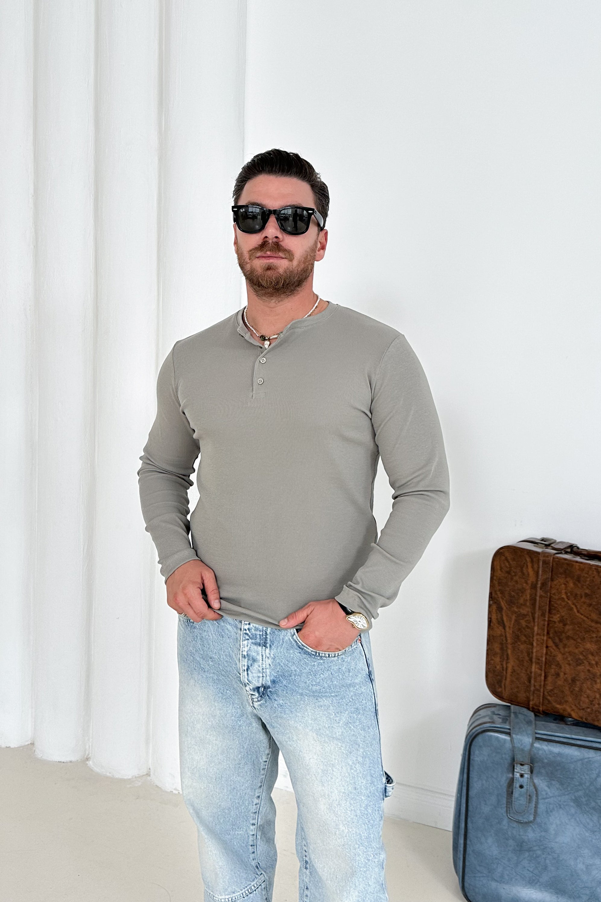 DÜĞME DETAY FİTİLLİ İNCE SWEATSHİRT • MİNT YEŞİLİ