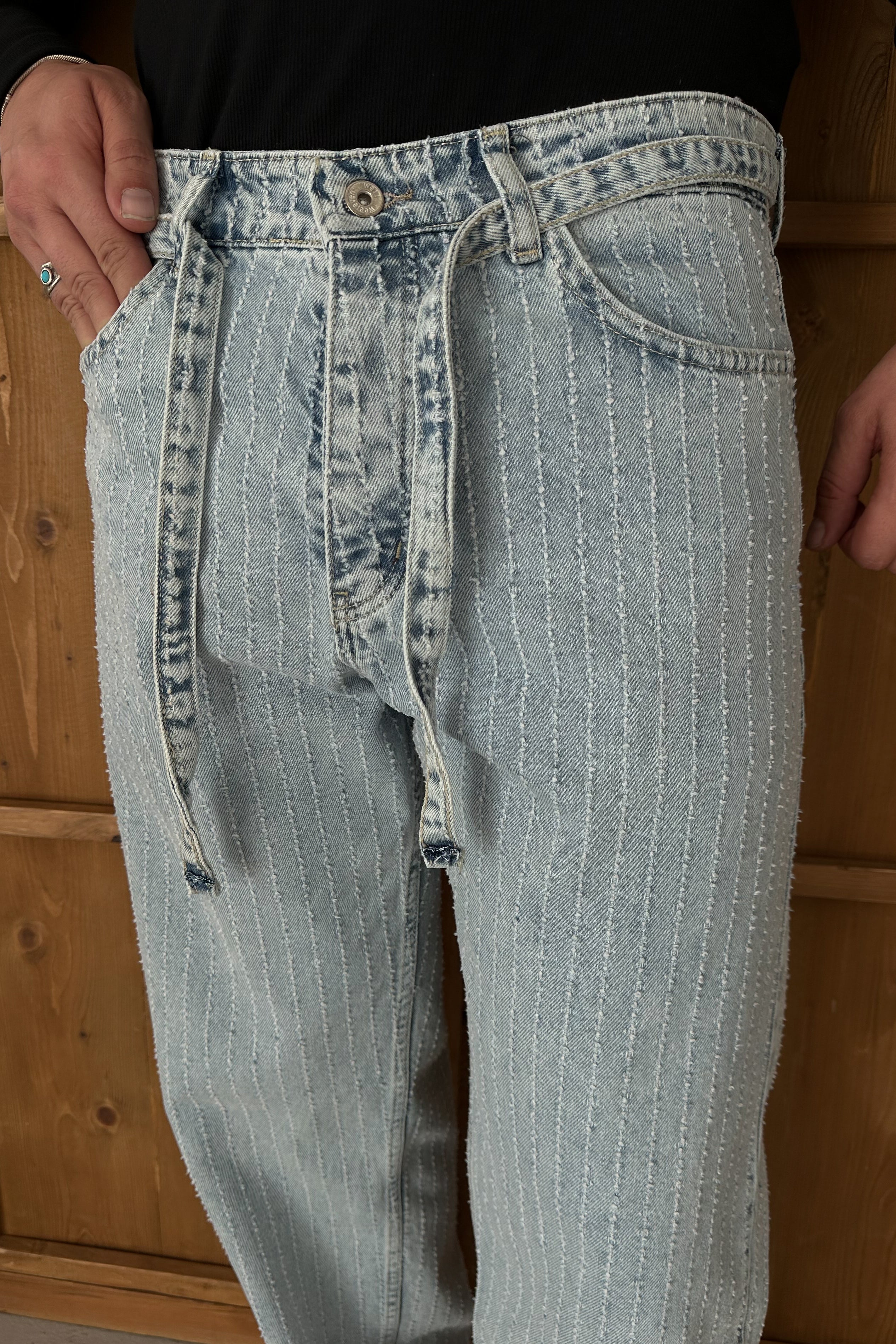 BAGGY FİT KEMER DETAY TASARIM KOT PANTOLON • AÇIK MAVİ W11