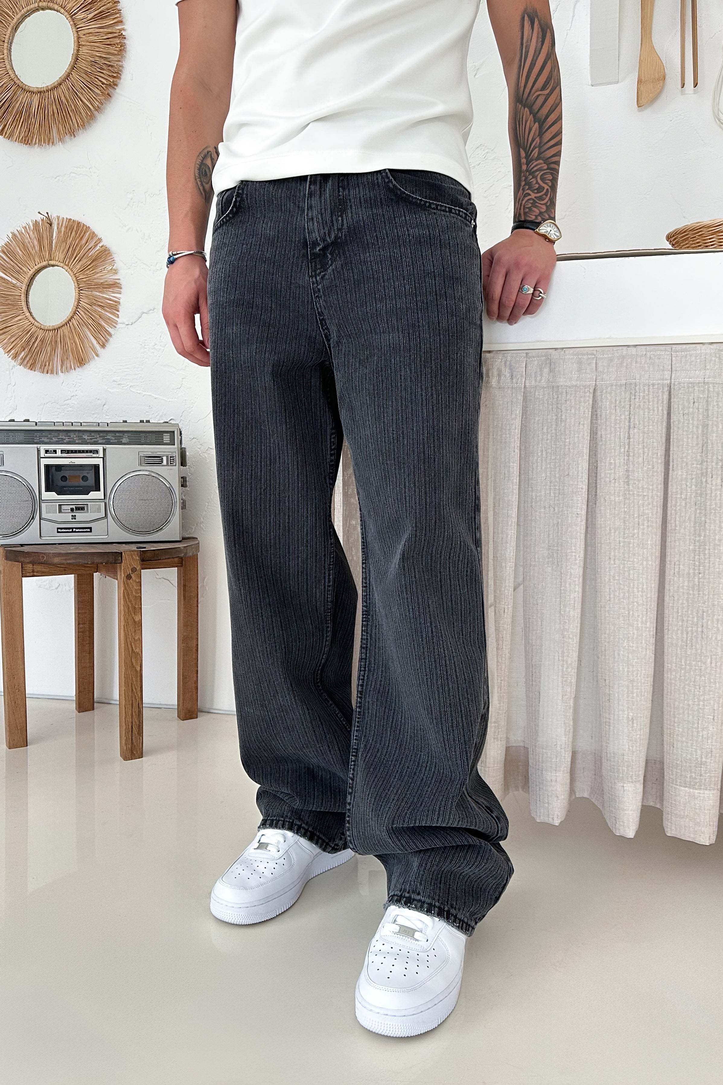 BAGGY KALIP TASARIM KOT PANTOLON • SİYAH 2830