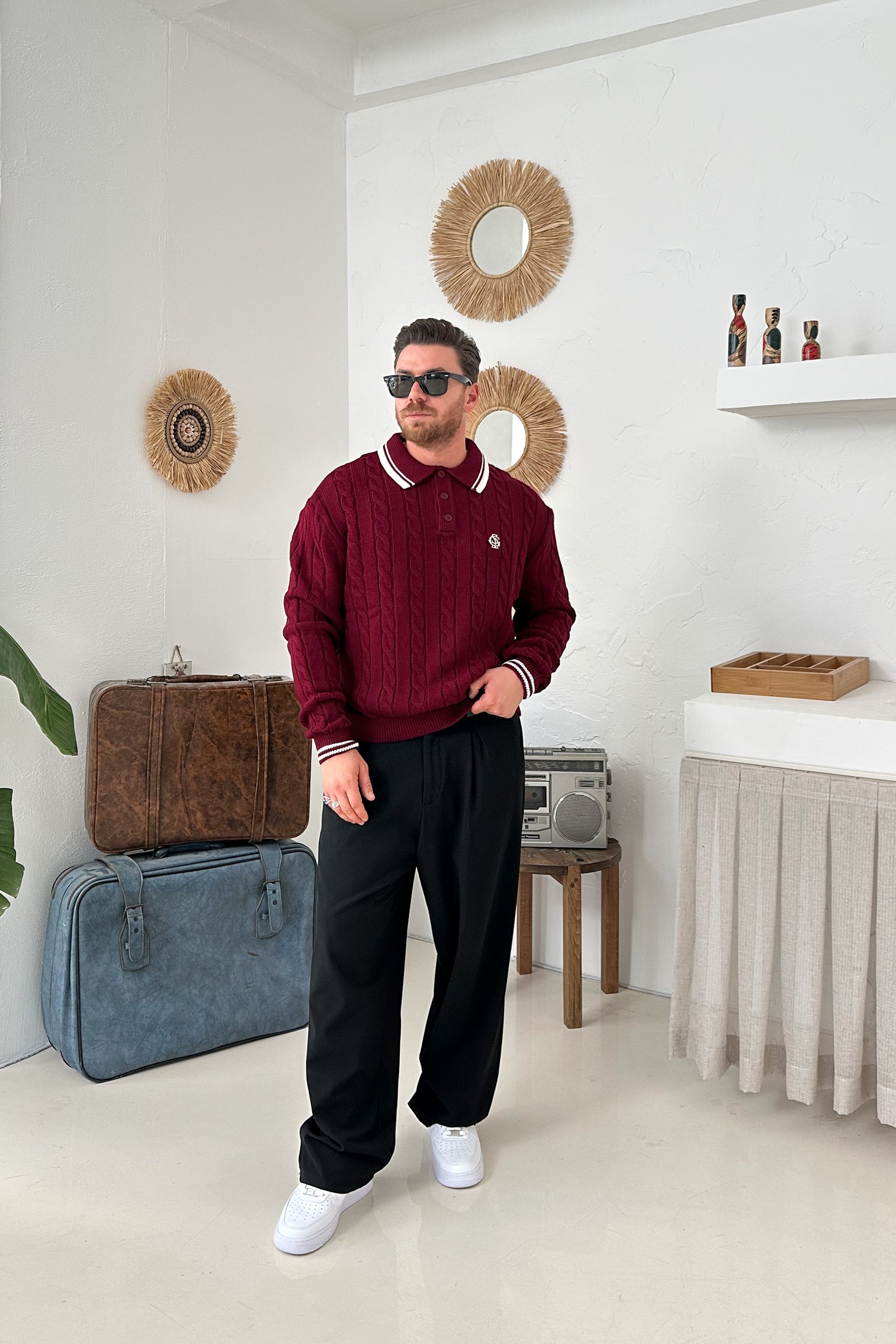 OVERSİZE OLD MONEY ÖRGÜ MODEL POLO YAKA TRİKO • BORDO