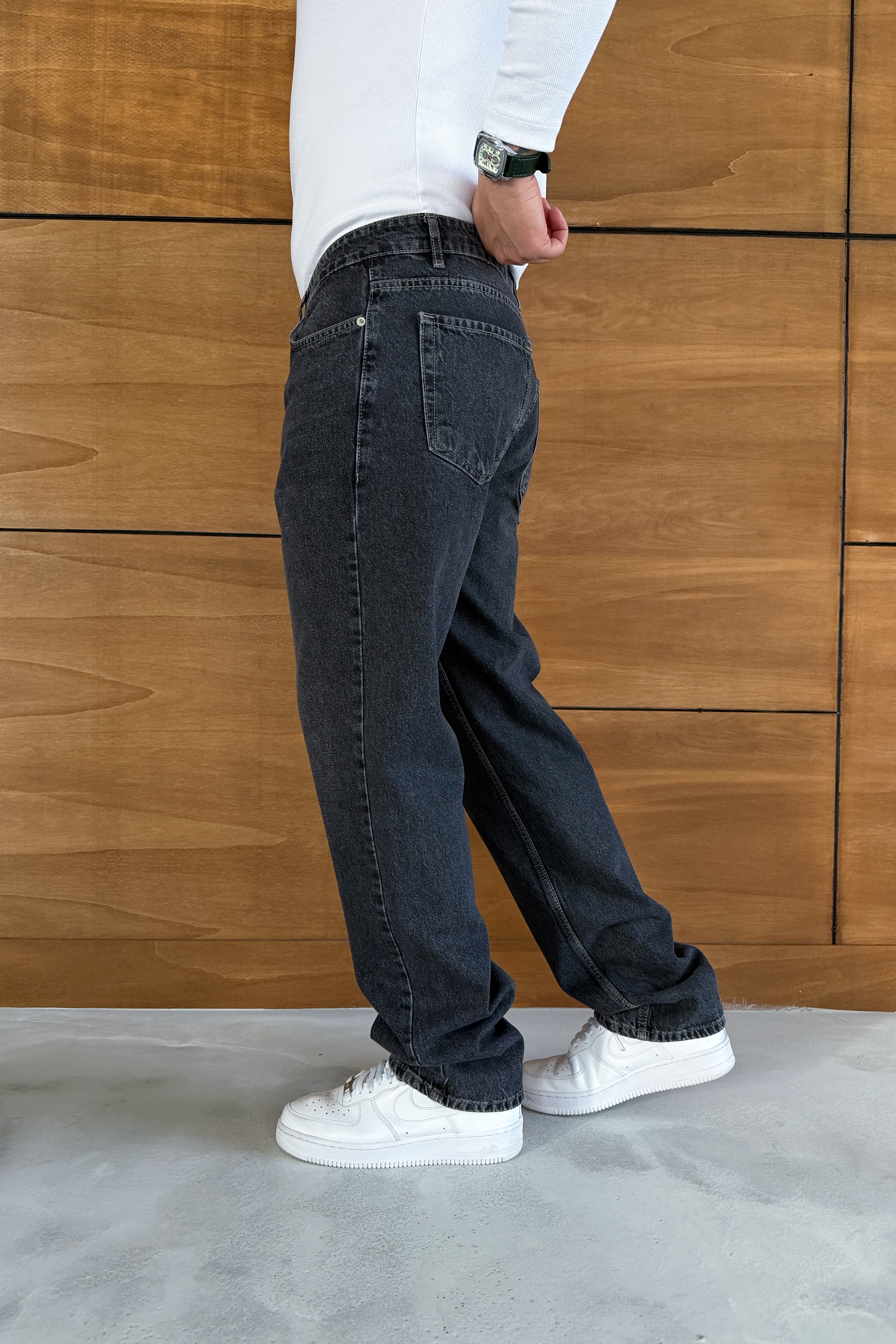 BAGGY FİT TAŞLANMIŞ KOT PANTOLON • ANTRASİT