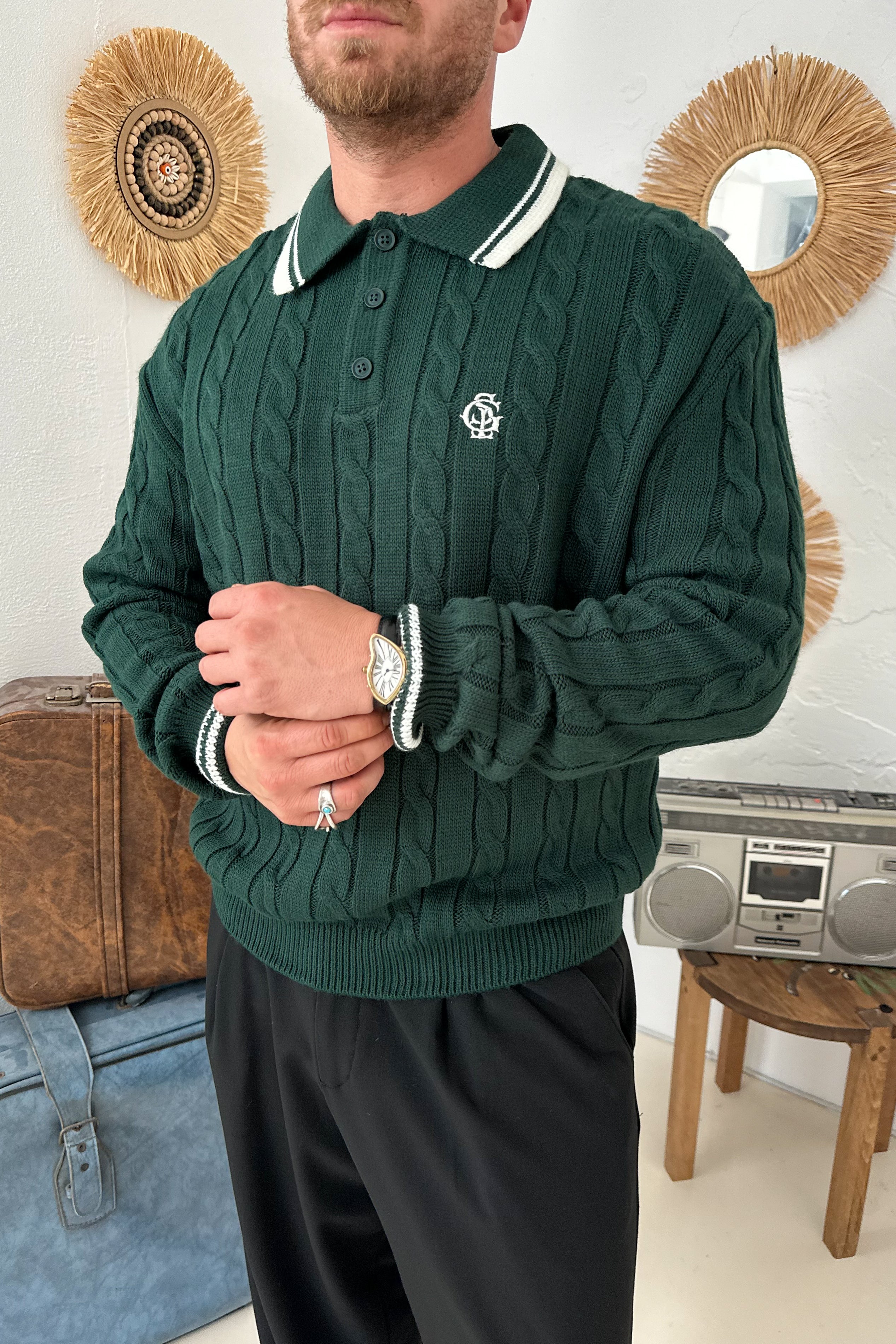 OVERSİZE OLD MONEY ÖRGÜ MODEL POLO YAKA TRİKO • YEŞİL