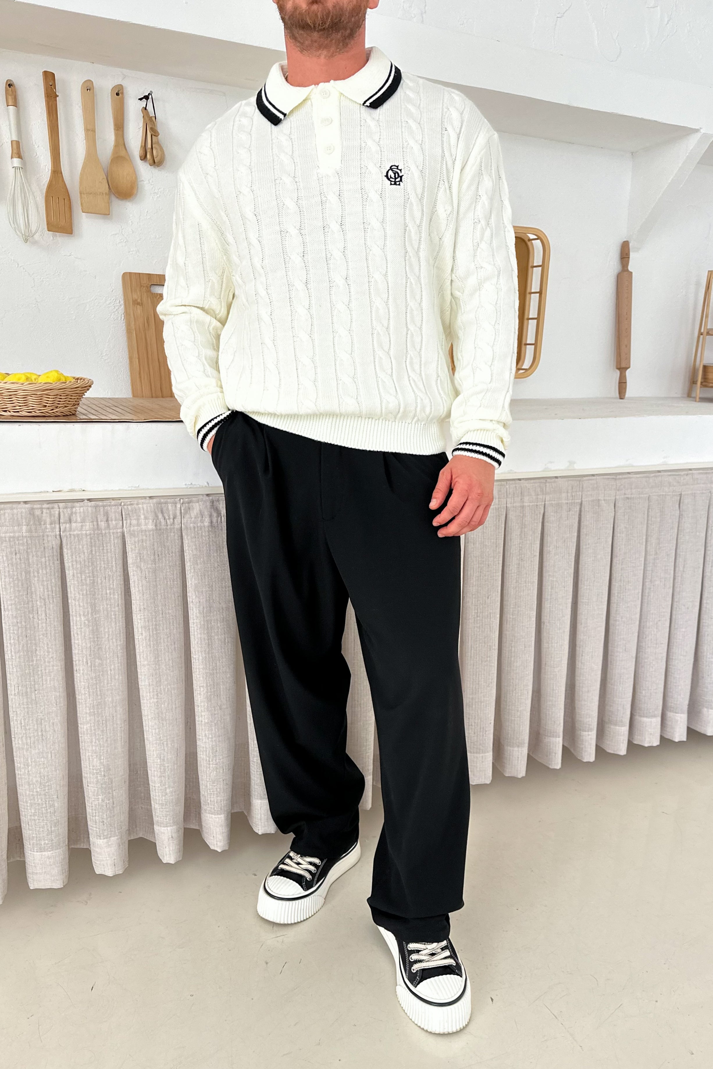 OVERSİZE OLD MONEY ÖRGÜ MODEL POLO YAKA TRİKO • KREM