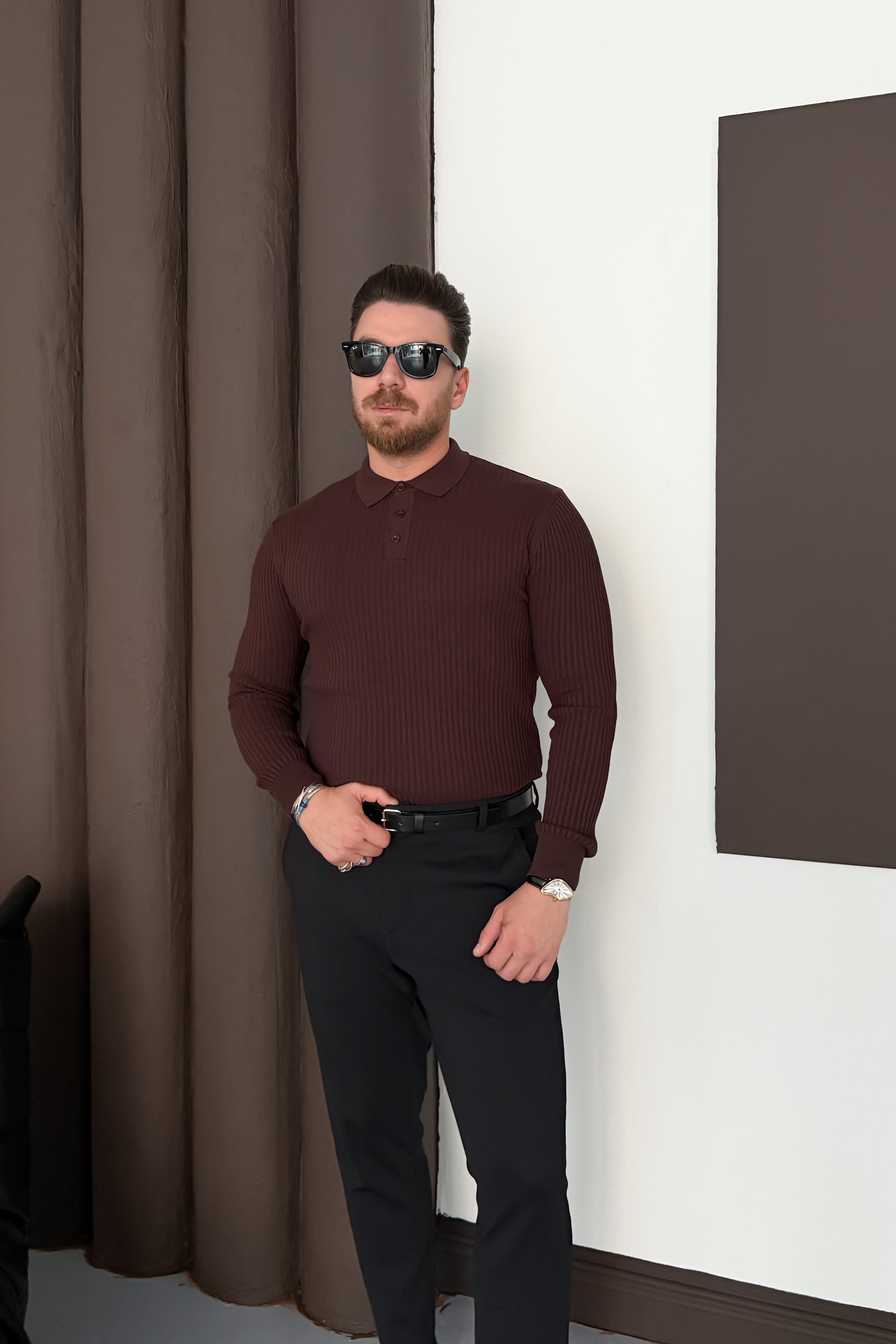 REGULAR FİT POLO YAKA TRİKO • KAHVERENGİ