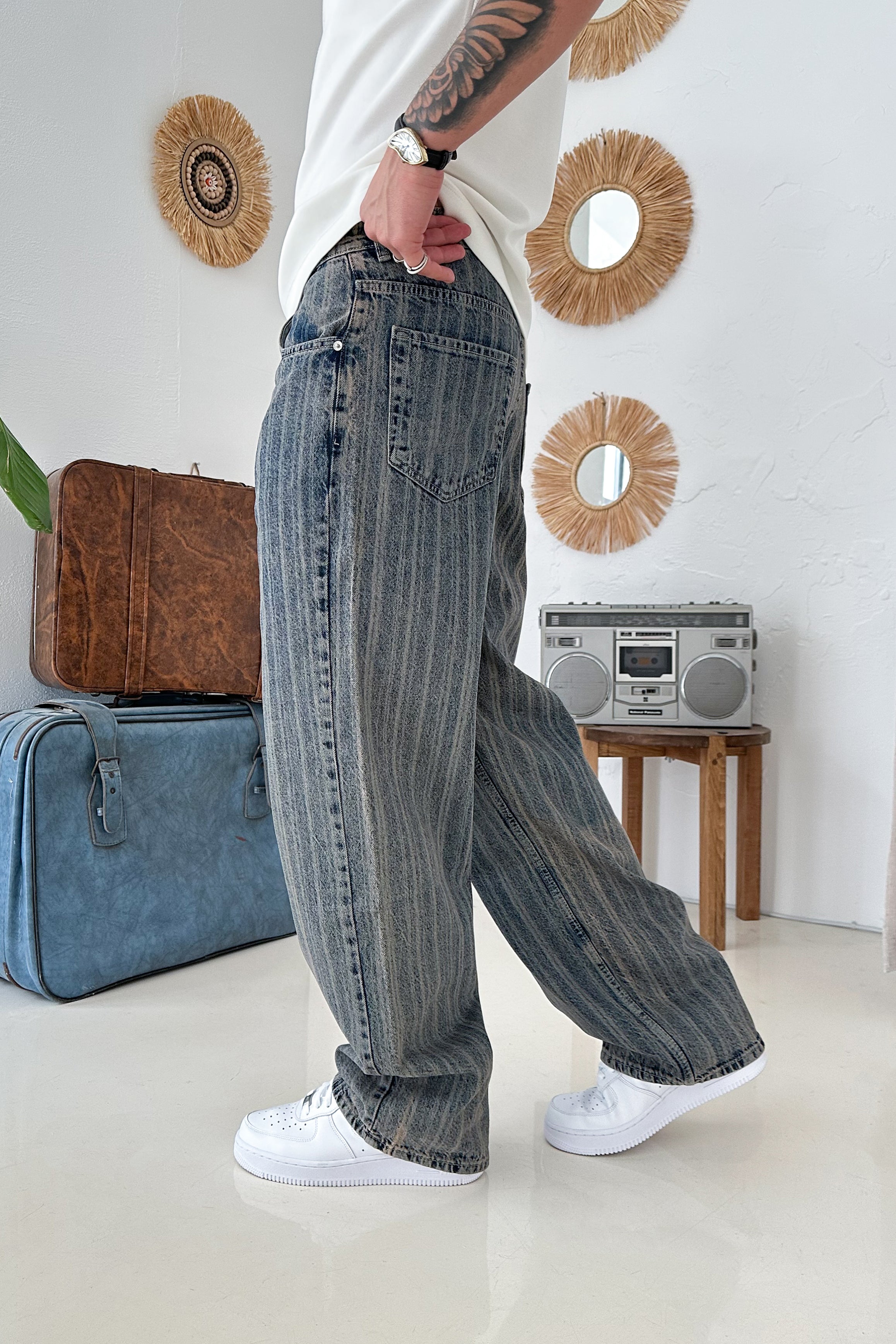 BAGGY KALIP TASARIM KOT PANTOLON • BEJ 2831