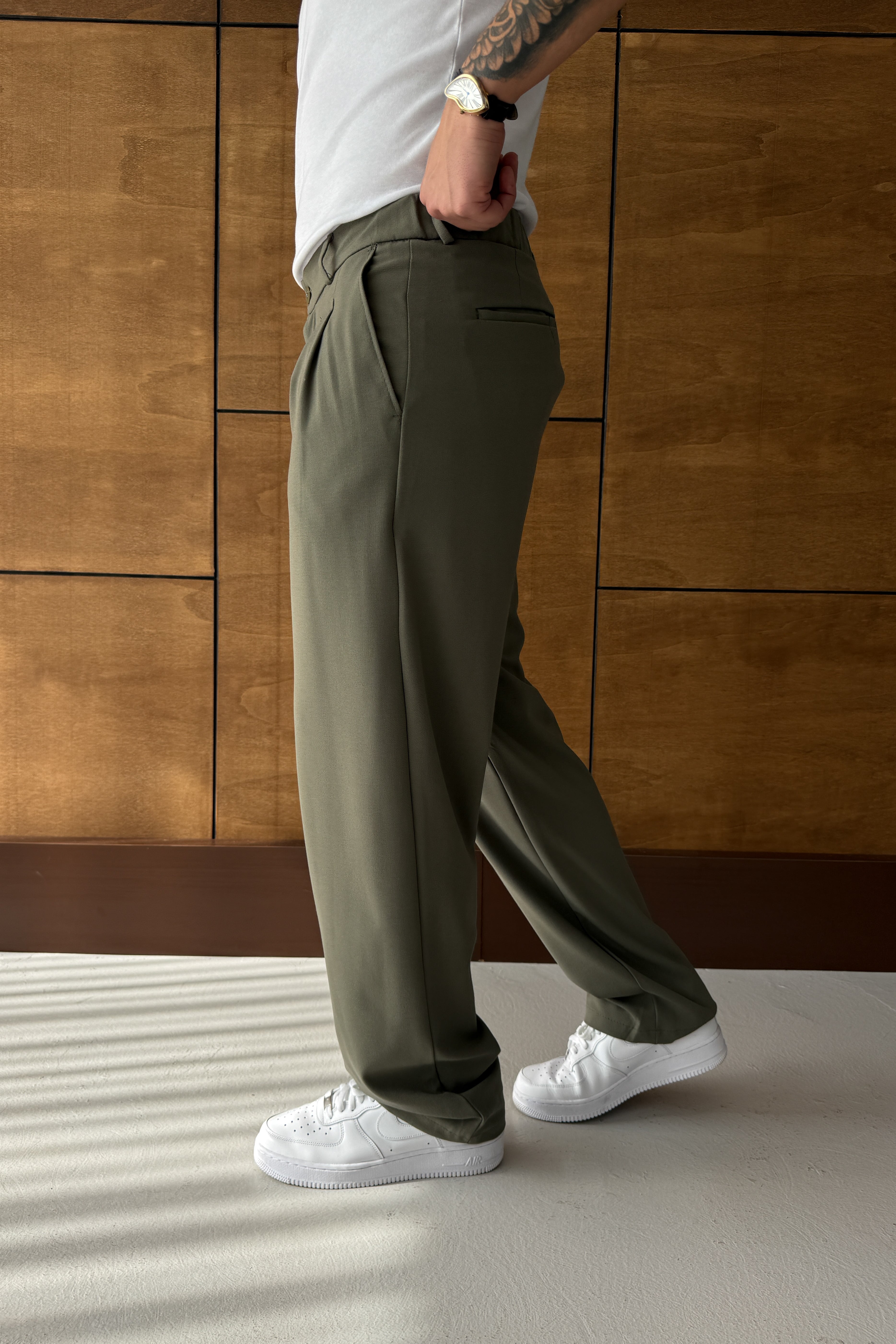 BAGGY KALIP PİLELİ KUMAŞ PANTOLON • HAKi FB