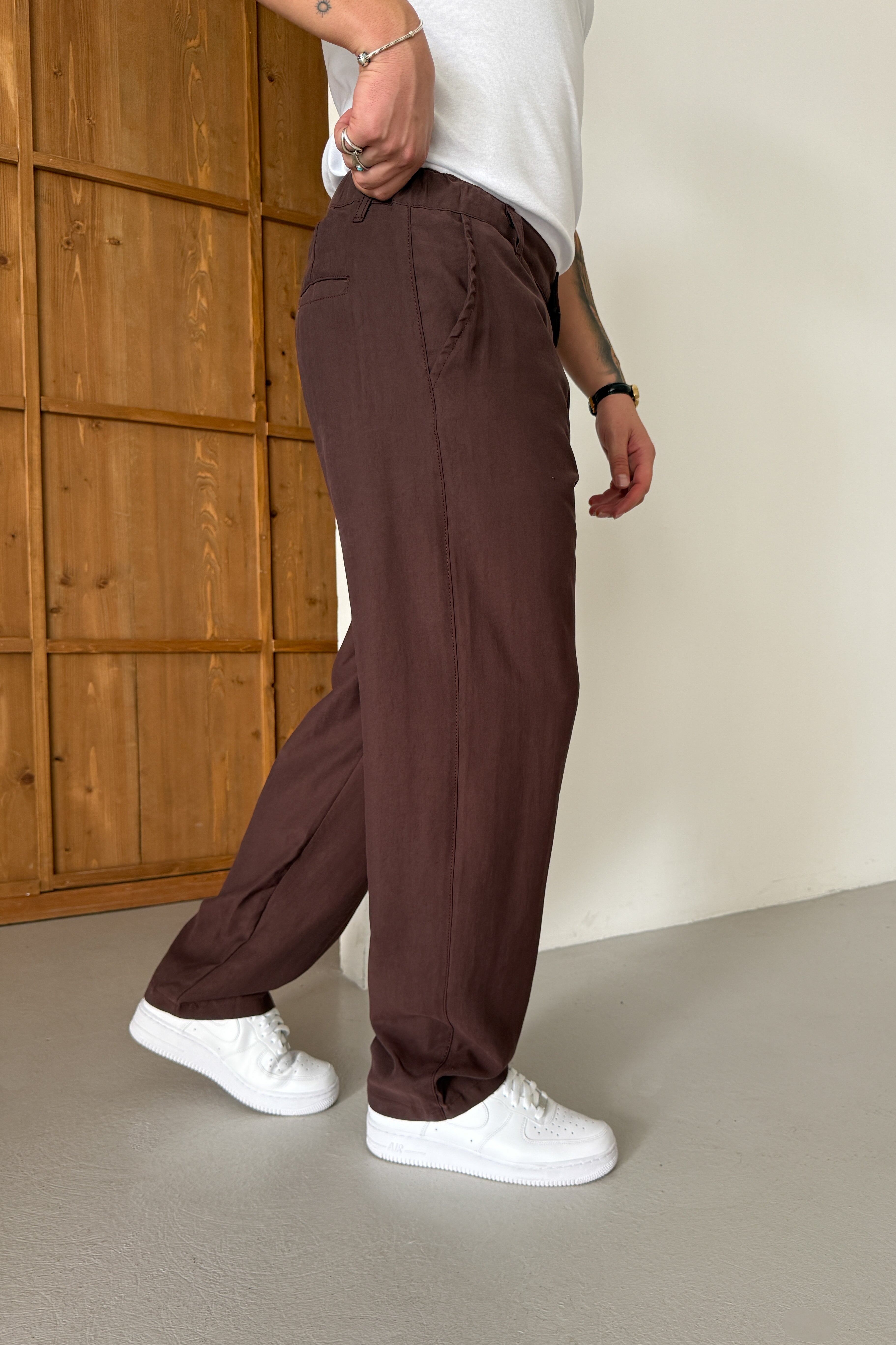 BAGGY KALIP KIŞLIK MODAL KUMAŞ PANTOLON • KAHVERENGİ