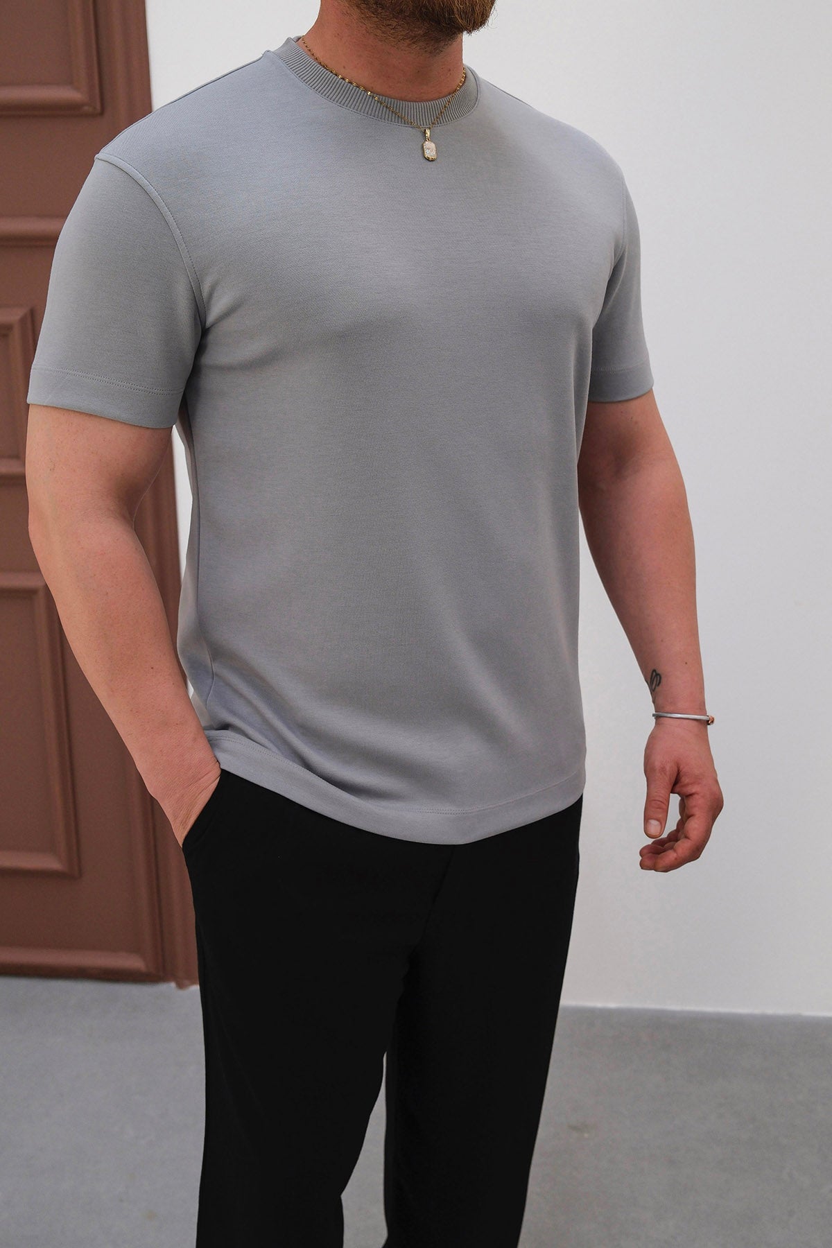 REGULAR FİT MODAL KUMAŞ BASİC TSHİRT • GRİ