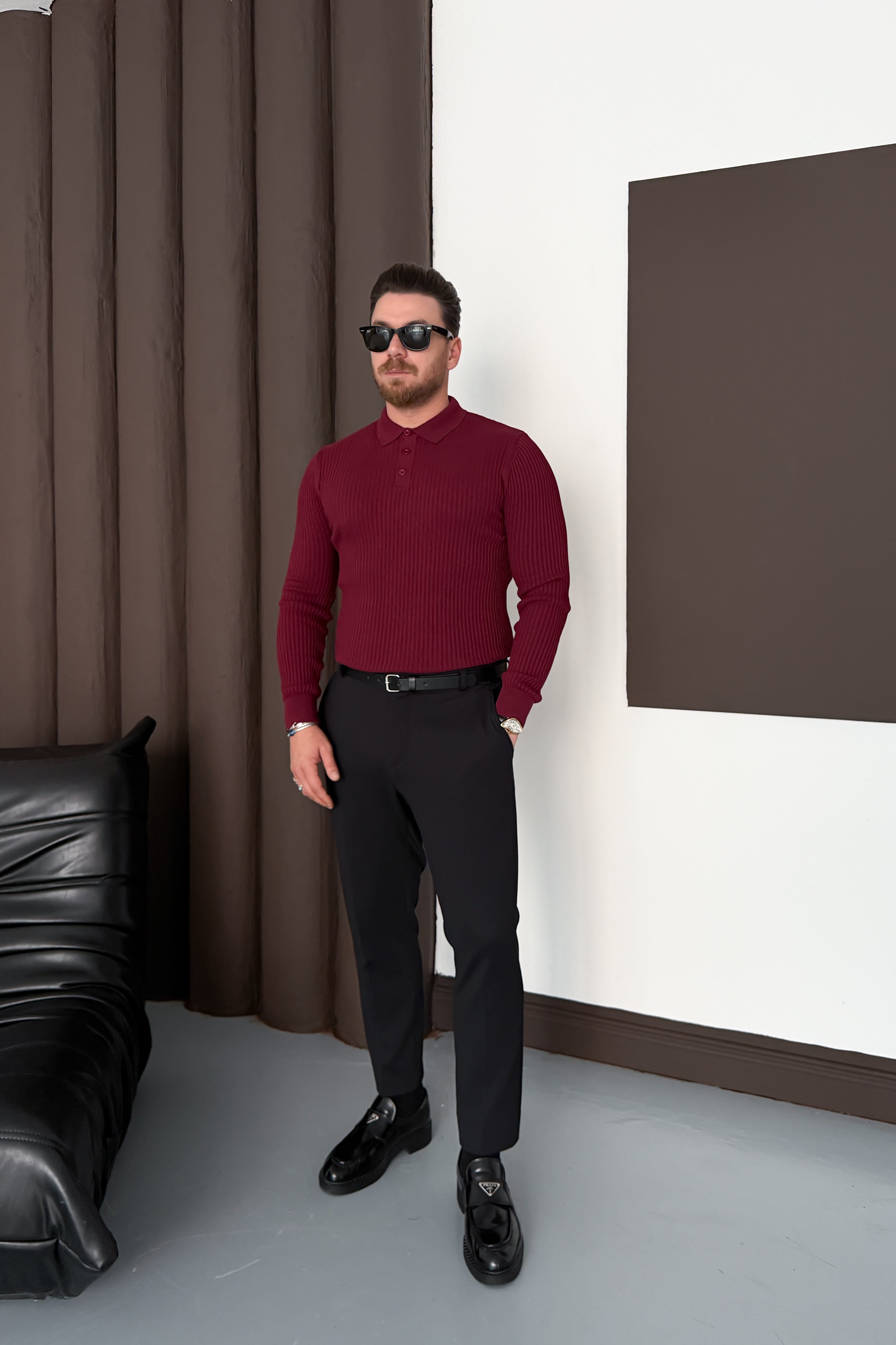 REGULAR FİT POLO YAKA TRİKO • BORDO