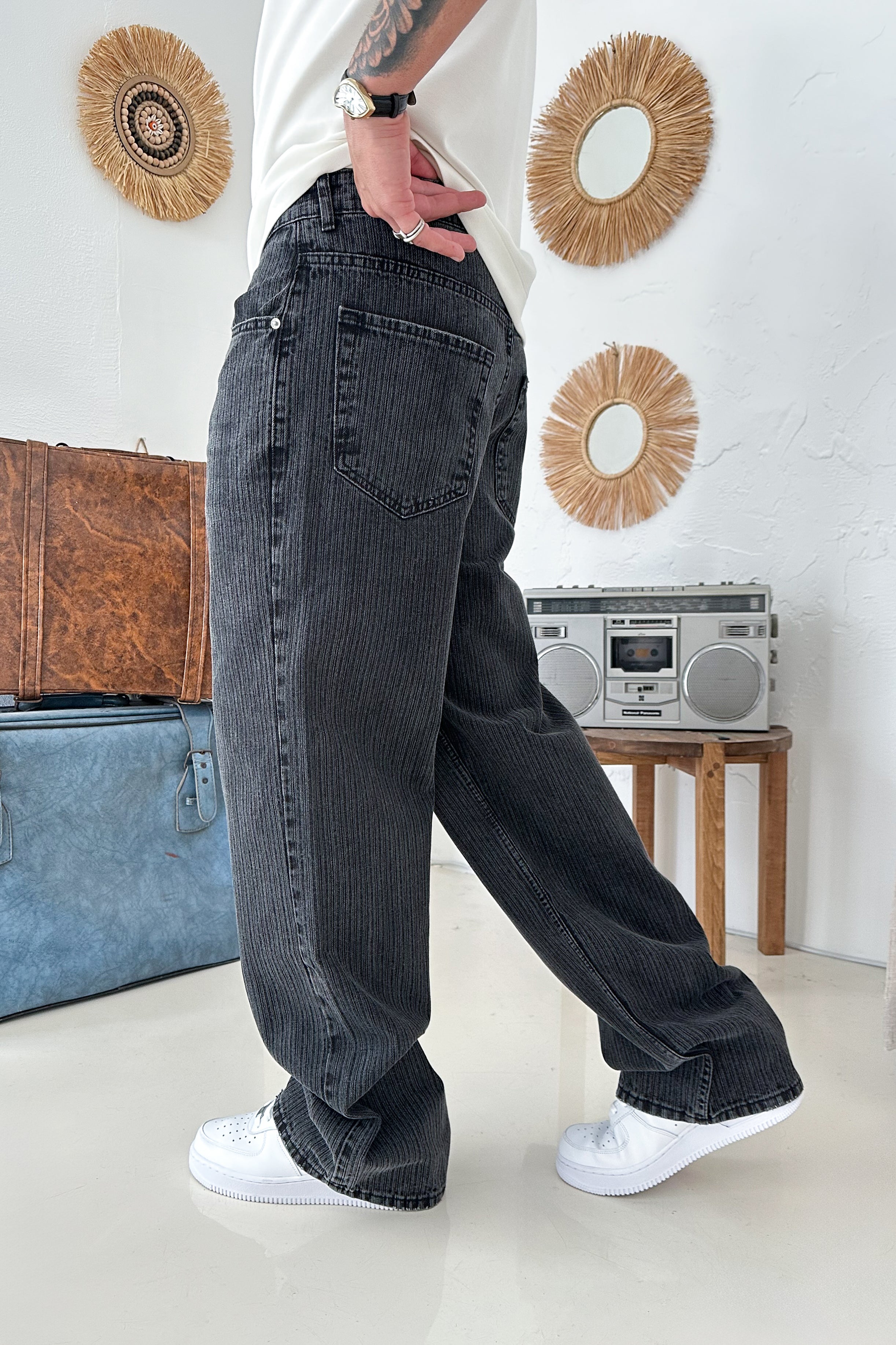 BAGGY KALIP TASARIM KOT PANTOLON • SİYAH 2830