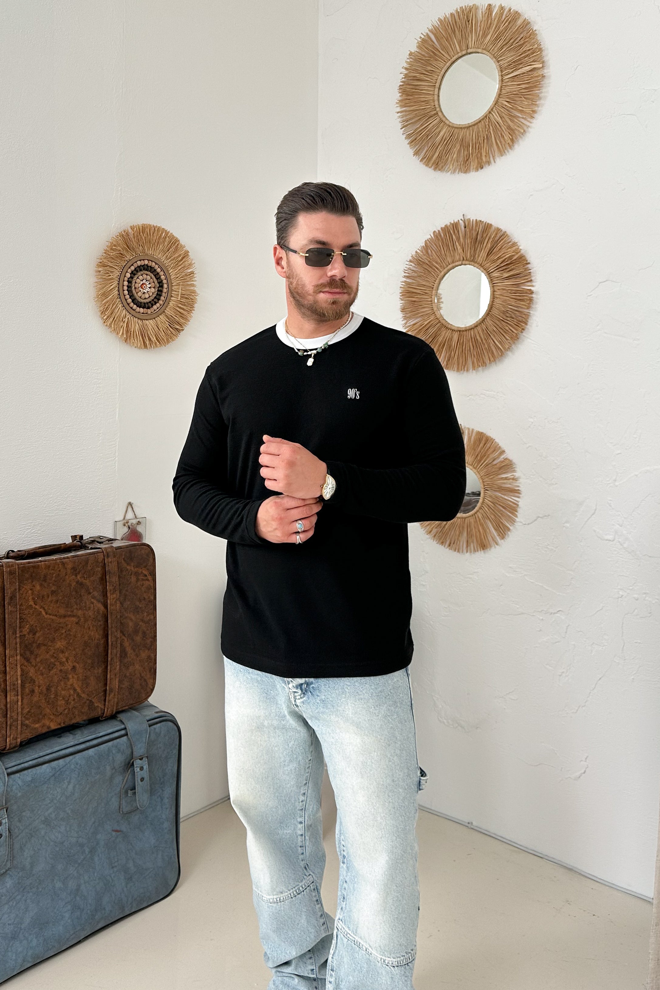 90’s YAZILI BİSİKLET YAKA SWEATSHİRT • SİYAH