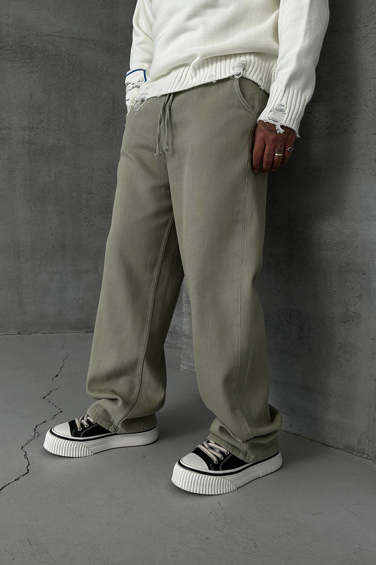 BAGGY KALIP GABARDİN KUMAŞ PANTOLON • HAKİ W11