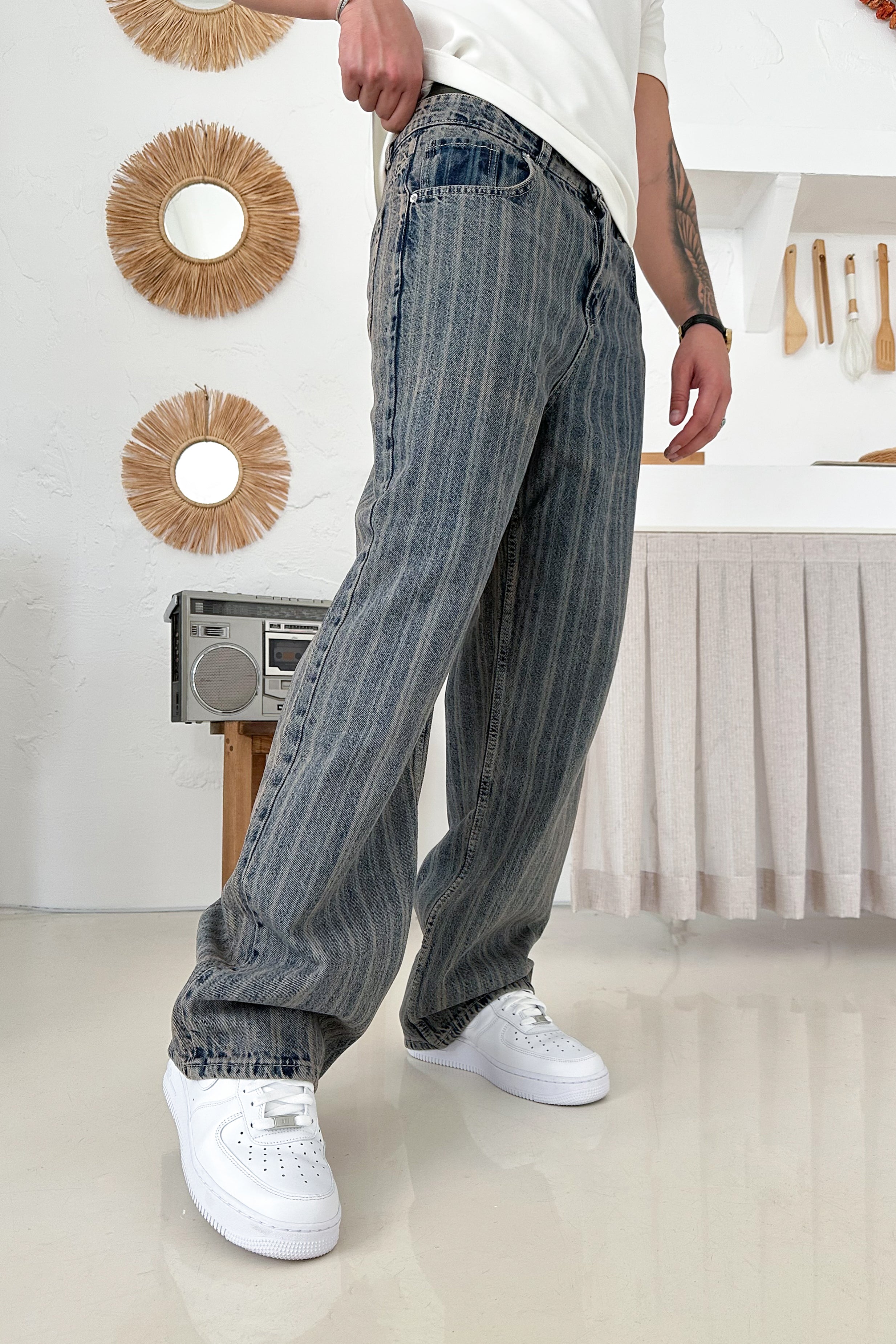 BAGGY KALIP TASARIM KOT PANTOLON • BEJ 2831