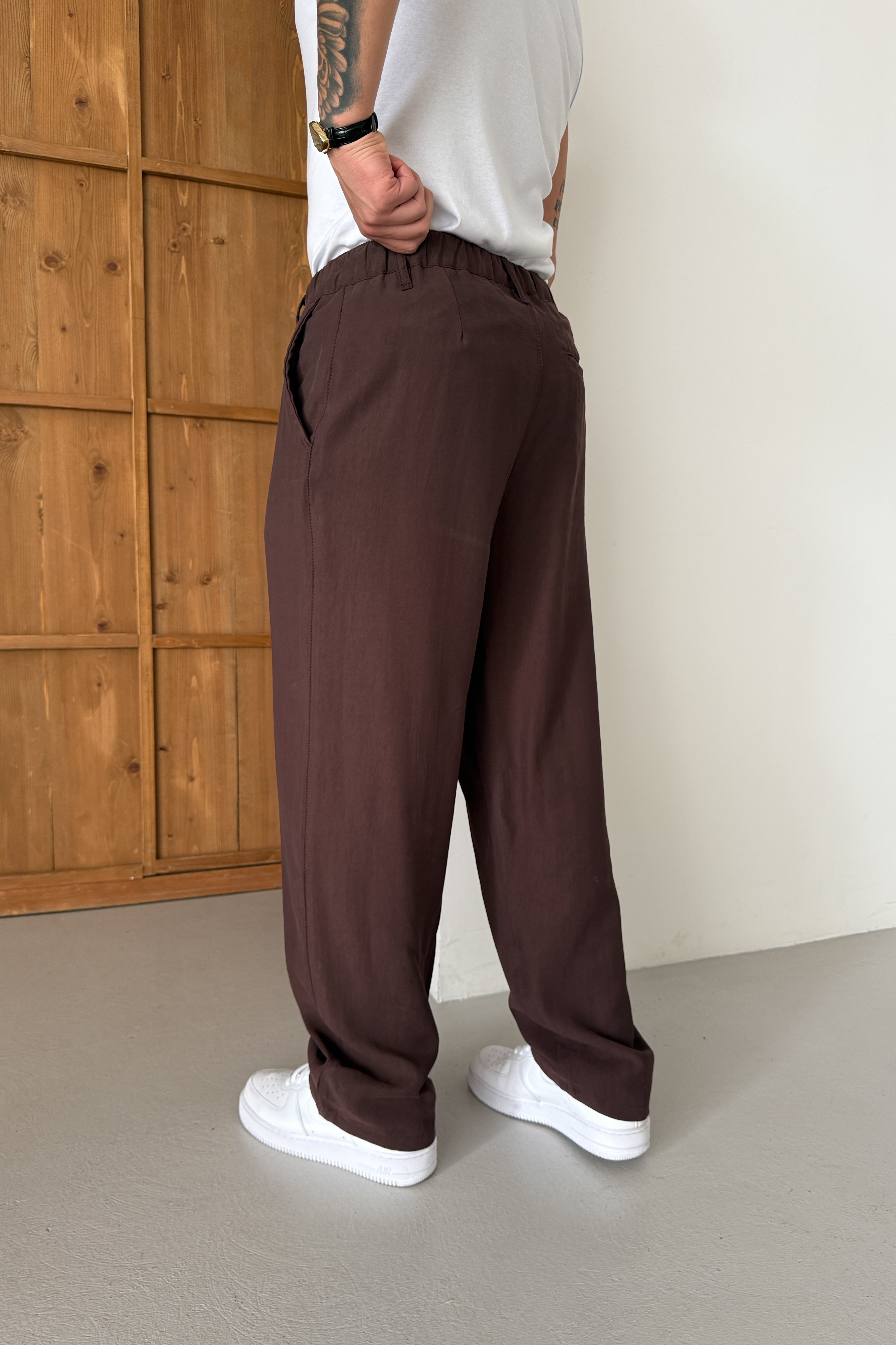 BAGGY KALIP KIŞLIK MODAL KUMAŞ PANTOLON • KAHVERENGİ