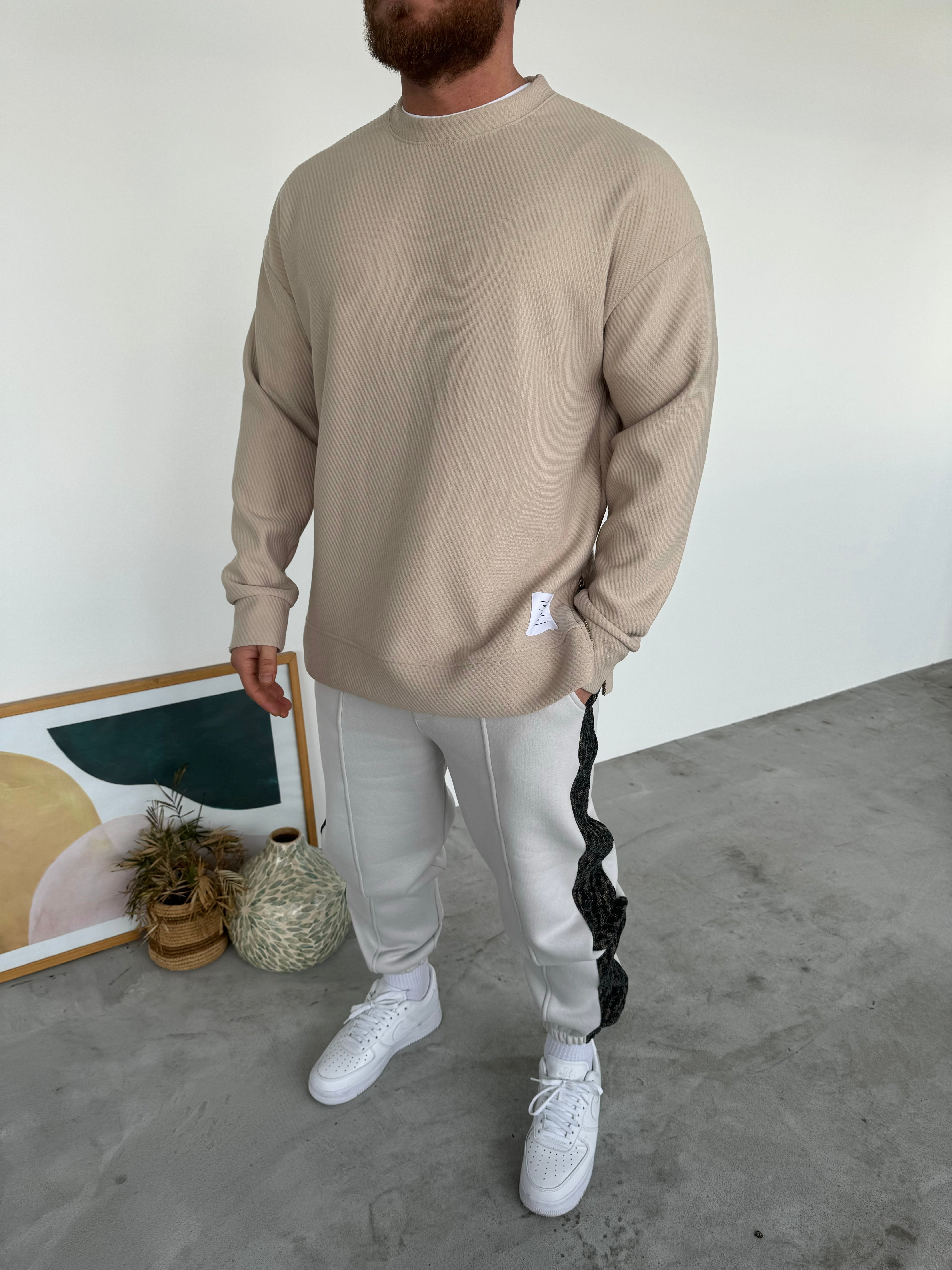 OVERSİZE YIRTMAÇLI SWEATSHİRT• BEJ